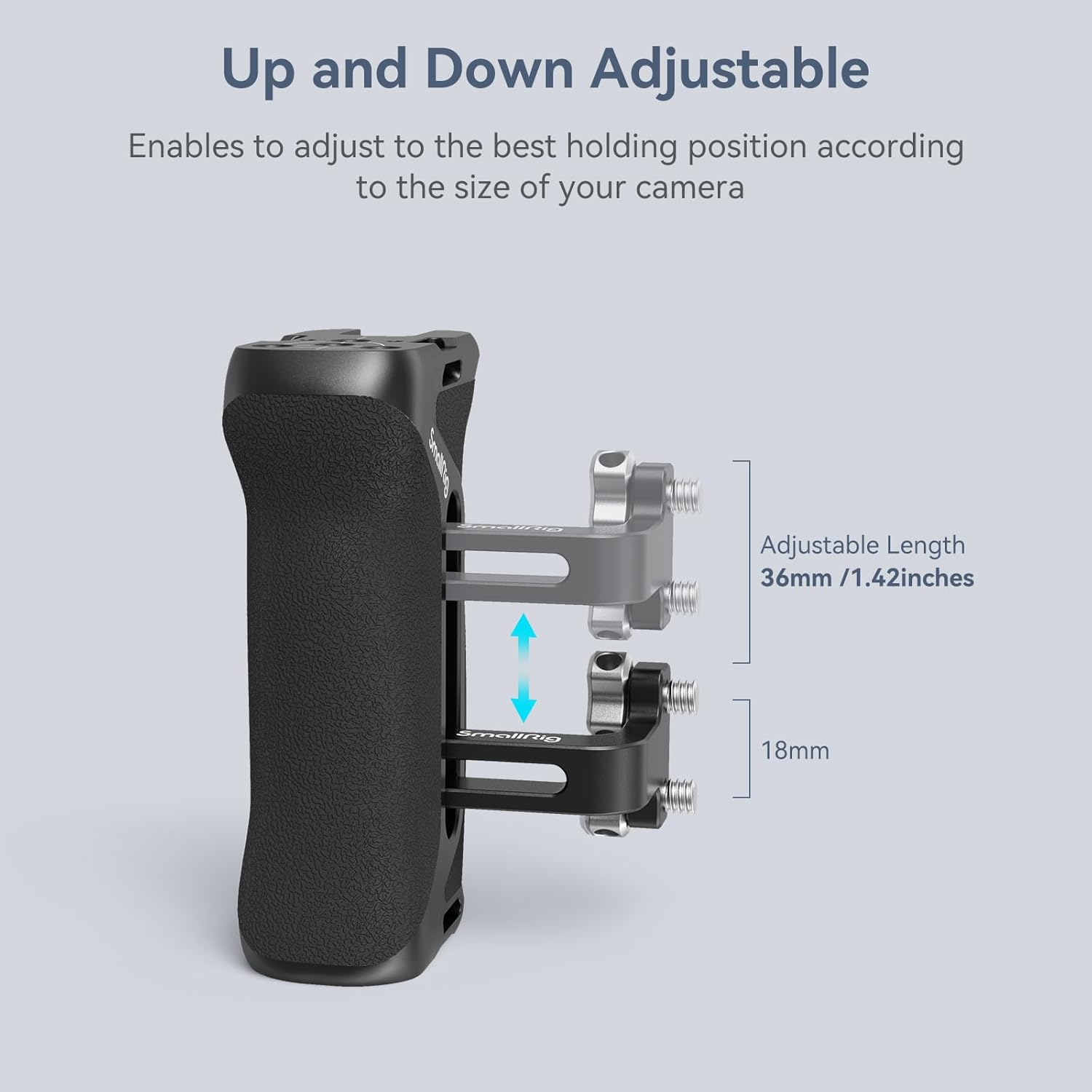 Smallrig Aluminum Side Handle for Camera Cages, Universal Ergonomic Side Handgrip with Bulit-In 1/4"-20 Locating Hole, Strap Hole, Cold Shoe, 36Mm Up/Down Adjustable - 4015 image number 6