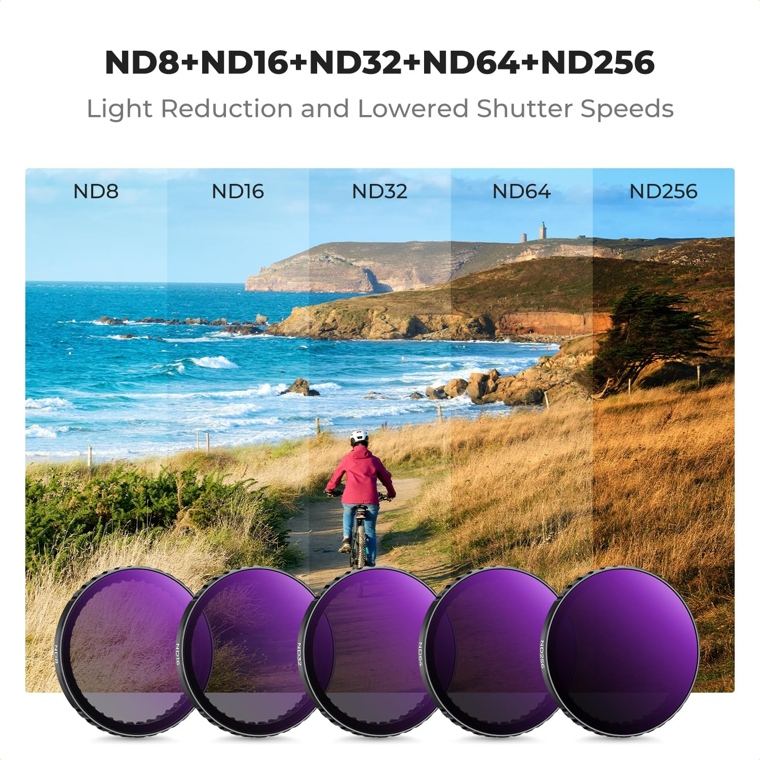 K&F Concept Push-In Fit CPL ND Filter Kit Compatible with DJI Osmo Action 5 Pro, 6 Pack CPL ND8 ND16 ND32 ND64 ND256 Polarizer Neutral Density Filter Set Multi Coated Waterproof image number 2