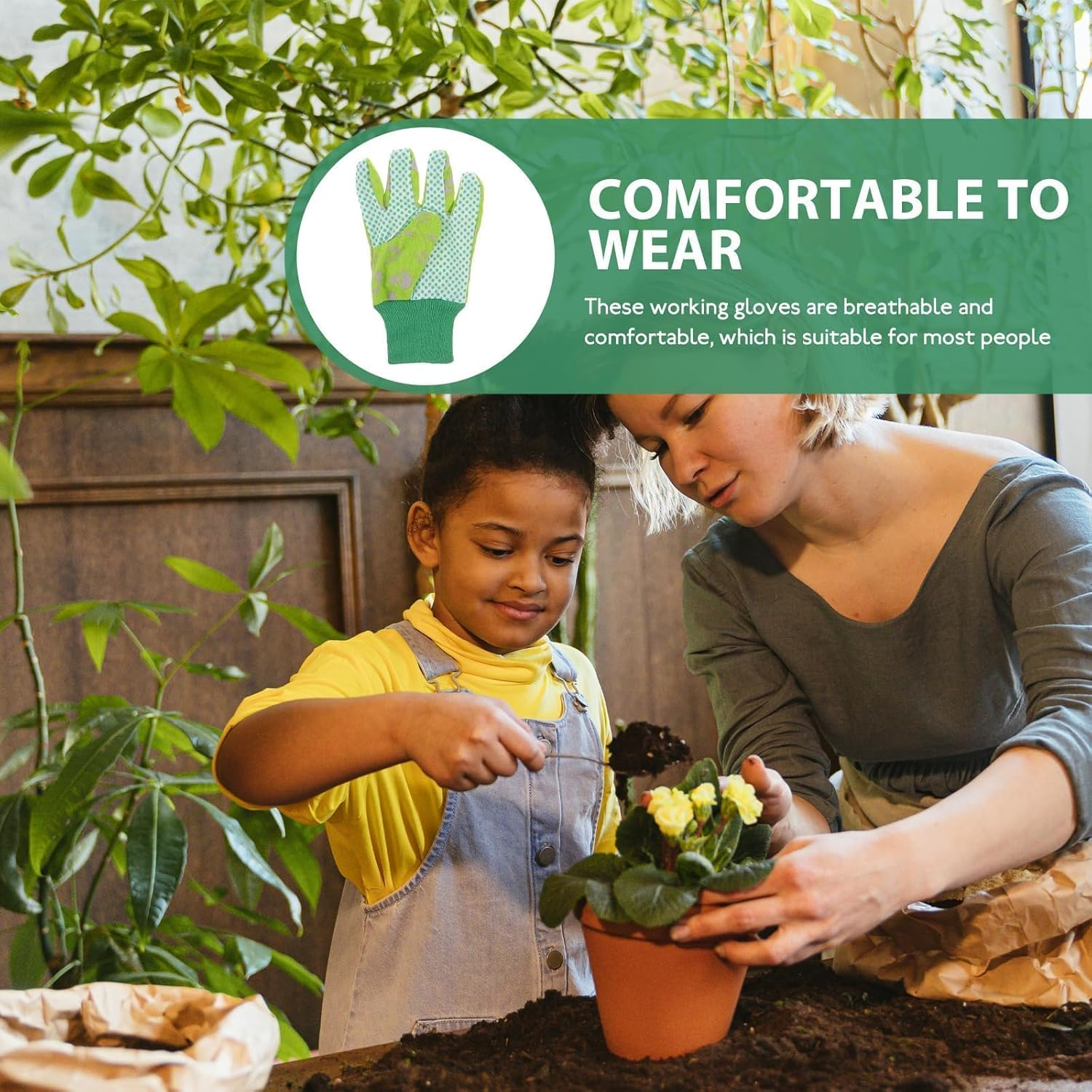 Gardening Gloves,1 Pair Yard Work Glove Rubber Coated Garden Gloves for Girls Boys Youth Outdoor Cut Resistant Multi-Purpose Work Gloves Breathable Comfortable for Outdoor Activities image number 3