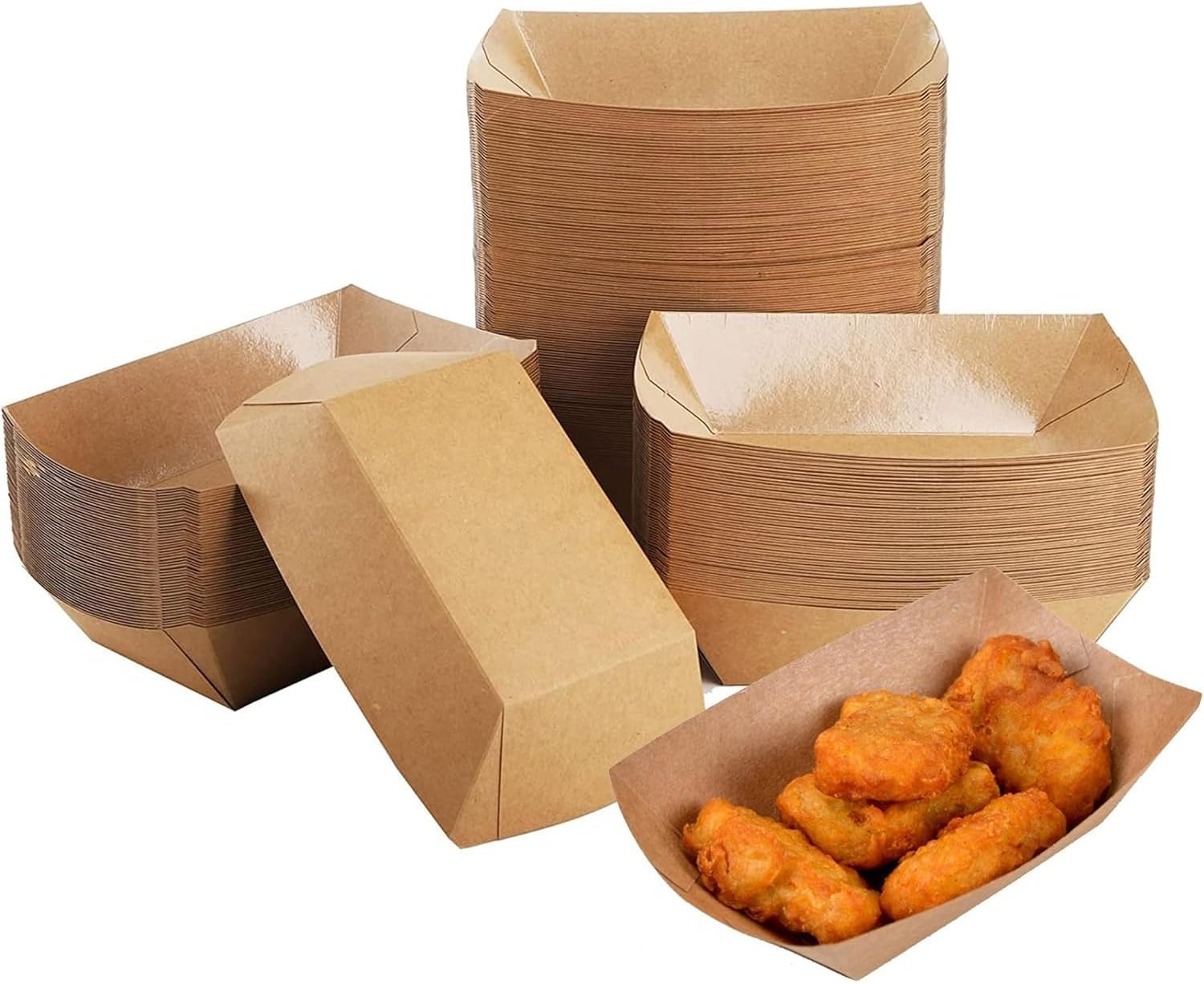 Kraft Paper Food Trays, 100 Pieces, Party Serving Boats for Snacks, Hot Dogs, Fries (100, White)