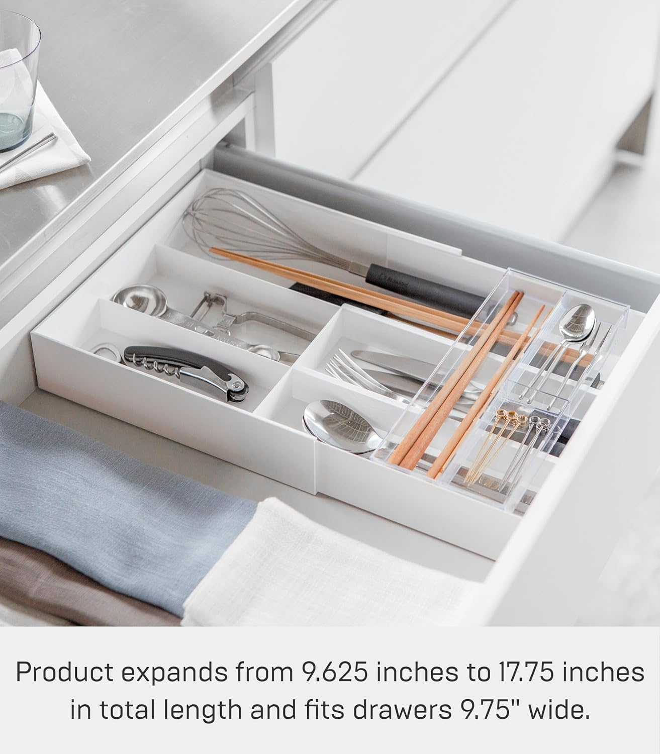 TOWER EXTENDABLE CUTLERY TRAY with SLIDE WH, Bianco image number 2