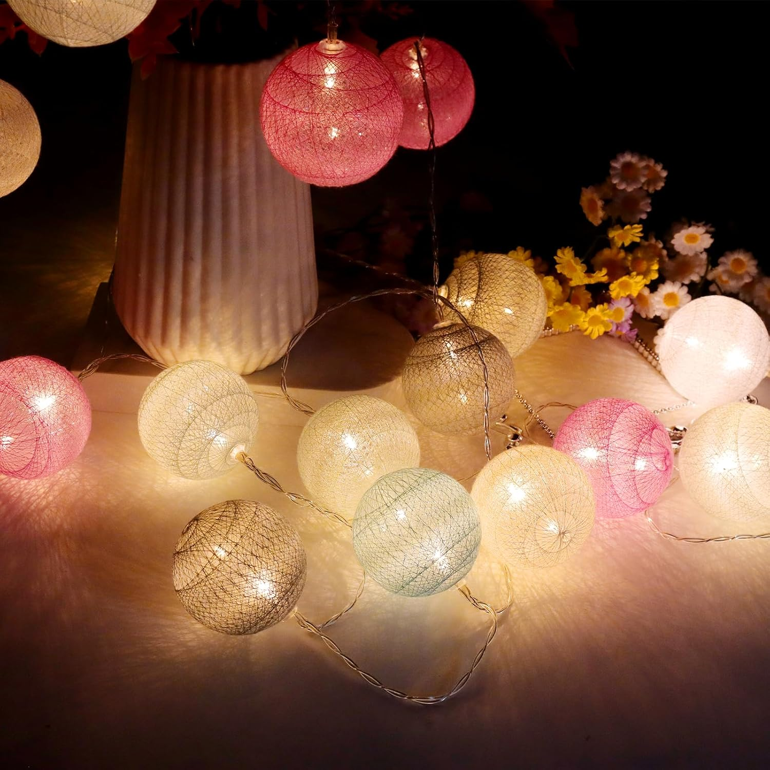 GZGXKJ 3 M Fairy Lights Balls with 20 Leds 5.8 Cm Cotton Ball Fairy Lights Lanterns Battery Operated Fairy Lights for Room Balcony Party and Wedding Decoration (Colourful)