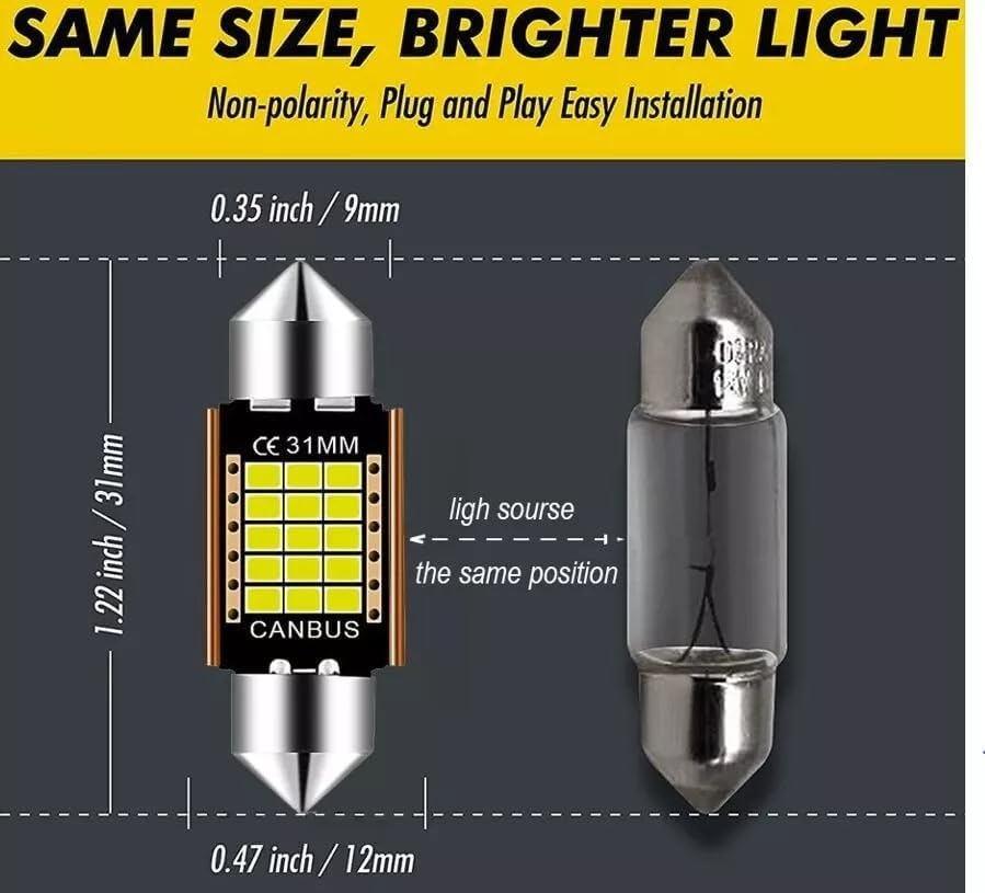 [10 Pack] TAVICE ULTRA BRIGHT 12V 31Mm Festoon LED Bulbs with 15 LED for Car, UTE, 4WD Dome & Map Interior Lights | Energy Efficient & 10-Year Lifespan image number 3