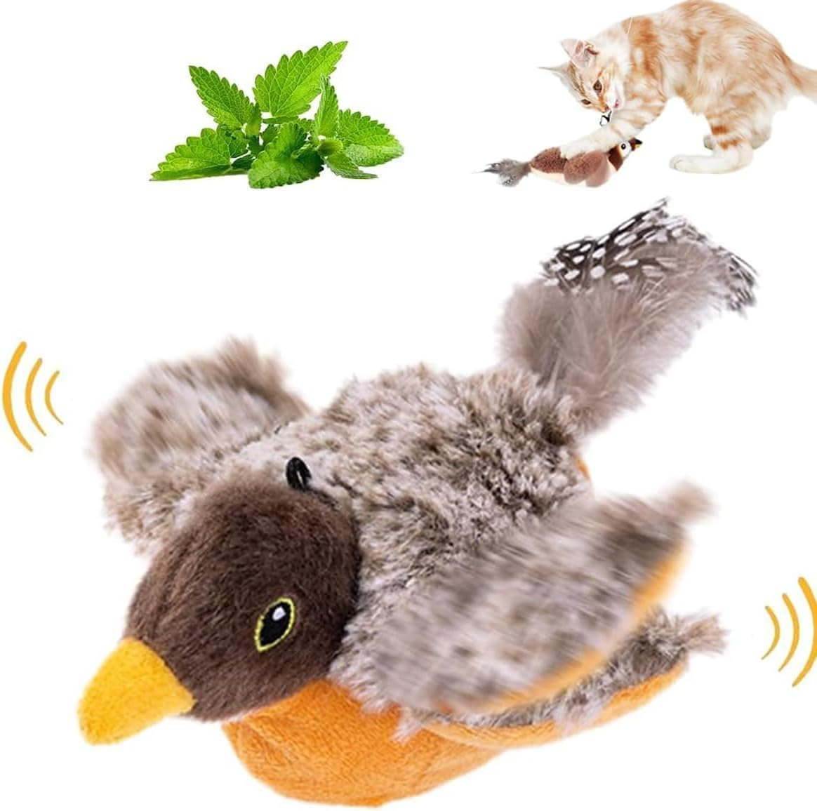 2026 New Interactive Cat Bird Toy, Flapping Wings Sparrow Catnip Toys, Vivid Chirping, Simulation Bird Singing Cat Toy, Electric Interactive Cat Toys for Indoor Cats, Rechargeable (Sparrow)