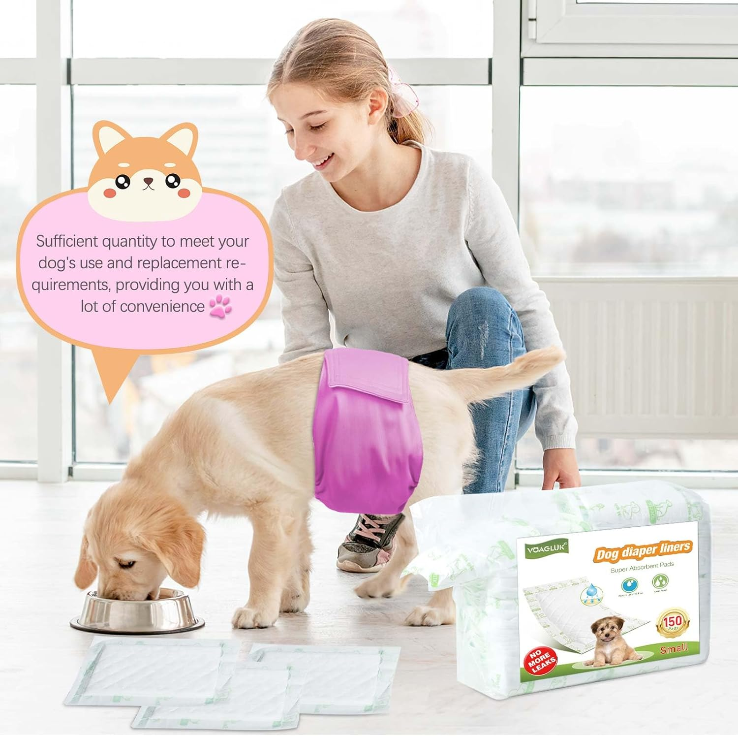 Dog Diaper Liners for Male and Female Dogs, 150Ct, Super Absorbent Disposable Dog Diapers Booster Pads Fit Most Pet Belly Bands and Wraps (Long) image number 5
