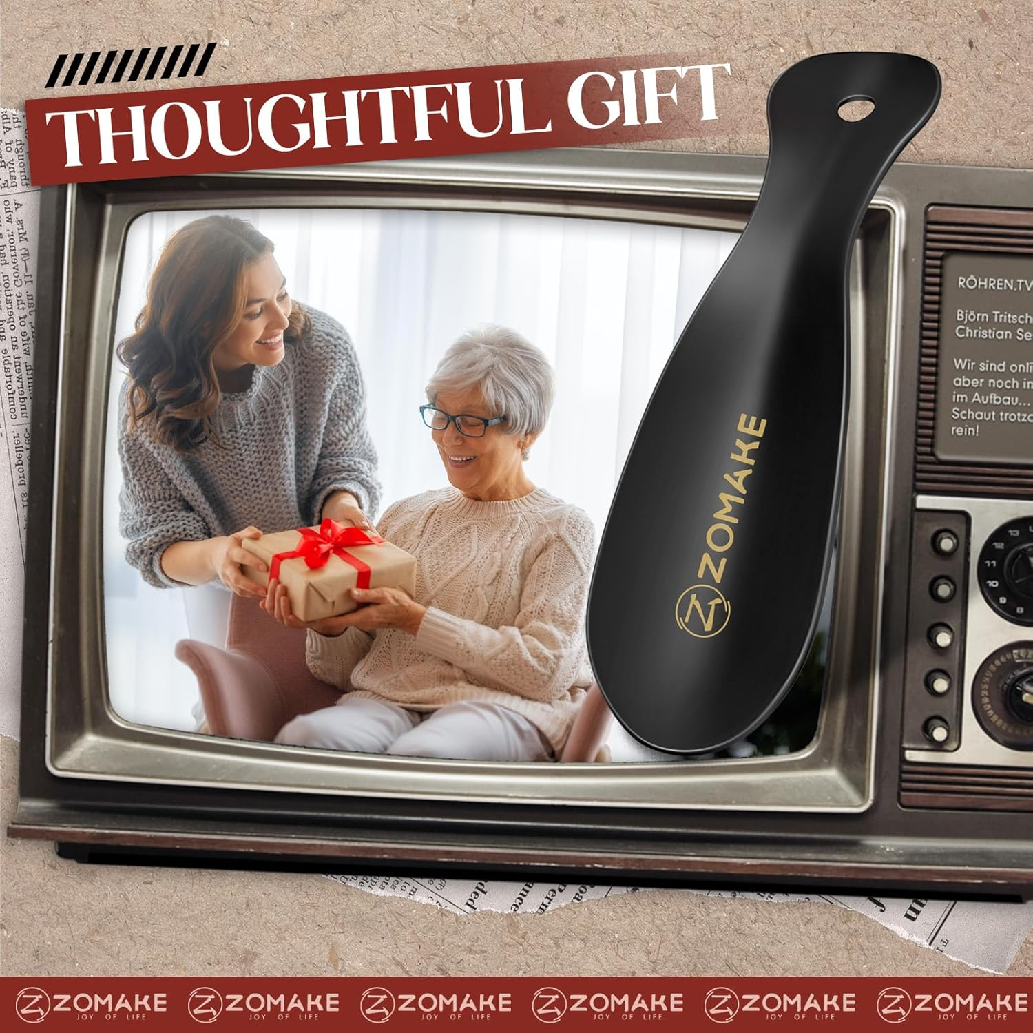 ZOMAKE Metal Shoe Horn Stainless Steel Shoehorn 19CM Portable for Travel - Black/2Pcs image number 3