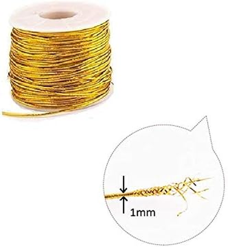 Gold Elastic Cords Stretch Cord Ribbon Metallic Tinsel Cord Rope for Craft Making Gift Wrapping 1 Mm 20 Yards (Gold) image number 1