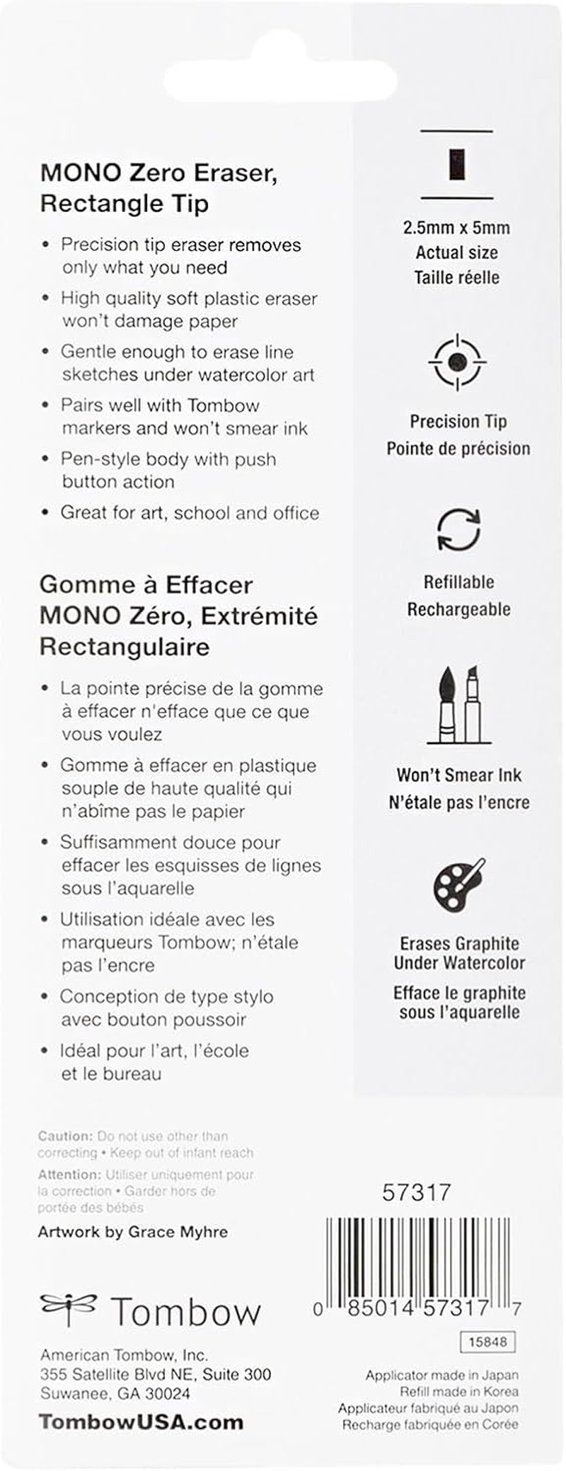 Tombow MONO Zero Eraser Value Pack, Rectangle 2.5 Mm, 1-Pack