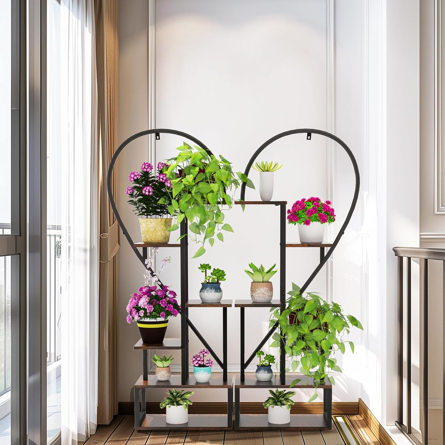 Metal Plant Stand Indoor: 6 Tier Plant Shelf Creative Heart Shape Flower Stand Ladder Plant Holder for Home Patio Lawn Garden (2 Pack) image number 2
