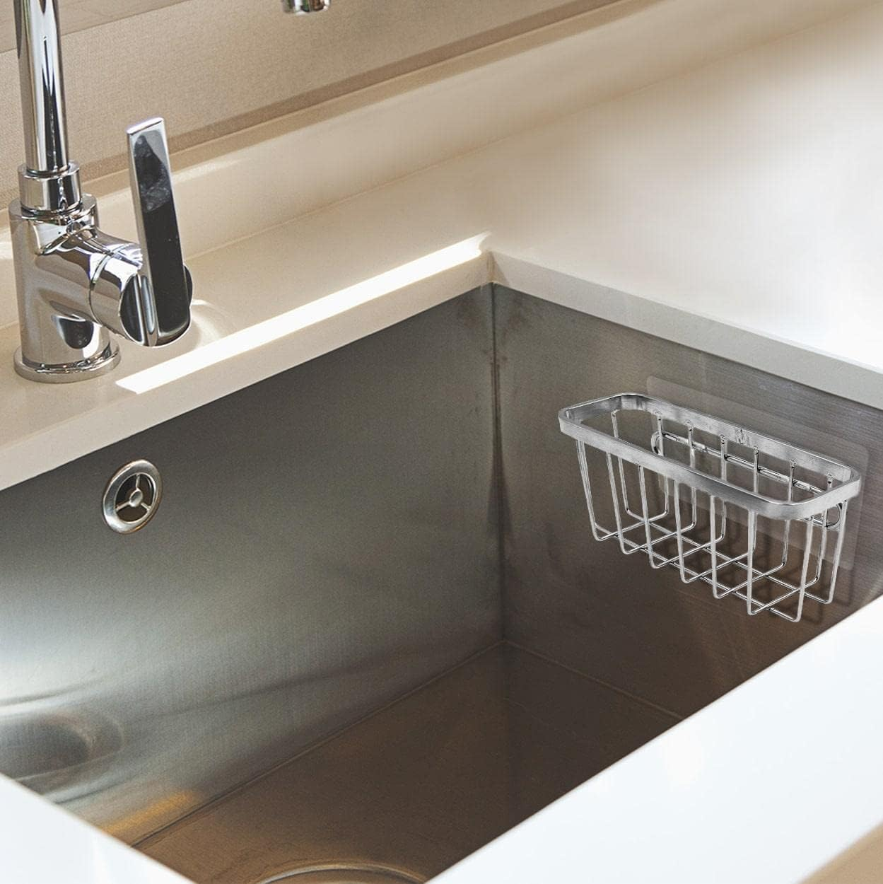 Sponge Holder, Kitchen Sink Caddy, Rustproof & Durable Sink Organizer Brush Soap Dishwashing Liquid Drainer Basket (14.5 Cm) image number 1