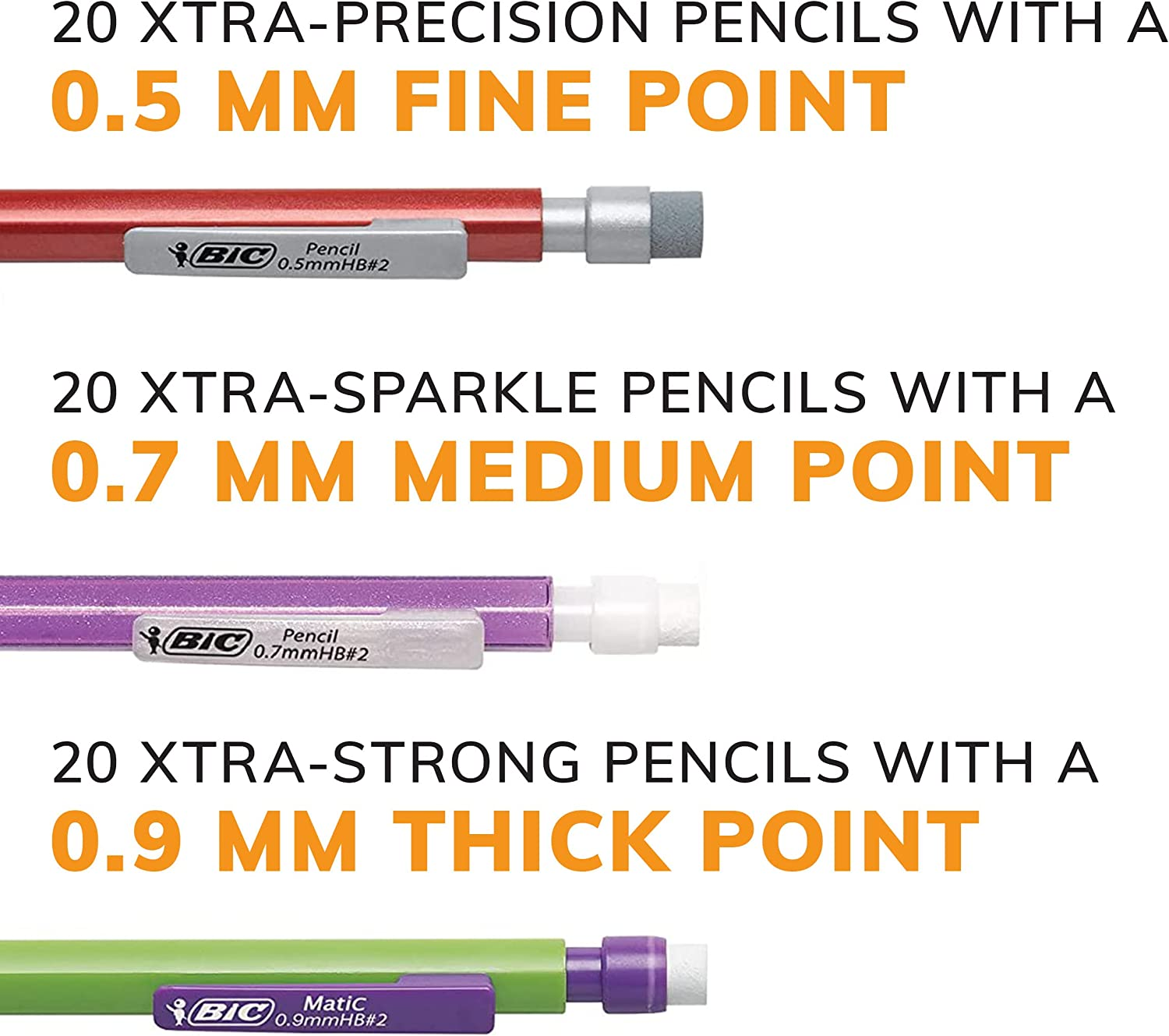 BIC Variety Pack, Assorted Sizes, 0.5Mm, 0.7Mm, 0.9Mm, 60-Count, Refillable Design for Long-Lasting Use image number 2