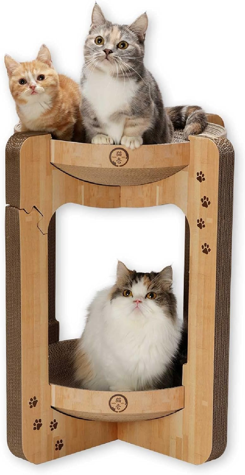 Neko-Ichi Cat Tower Crunchy Bowl Tower (Regular, Light Brown)