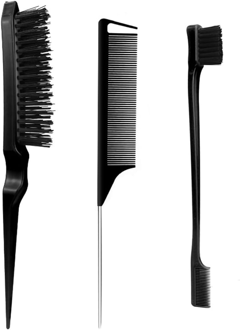 JRYXDS Sleek Bun Brush Set Double Edge Brush Rat Tail Comb Bristles Haircut Hair Comb for Hairdresser Women Baby Children (Black)