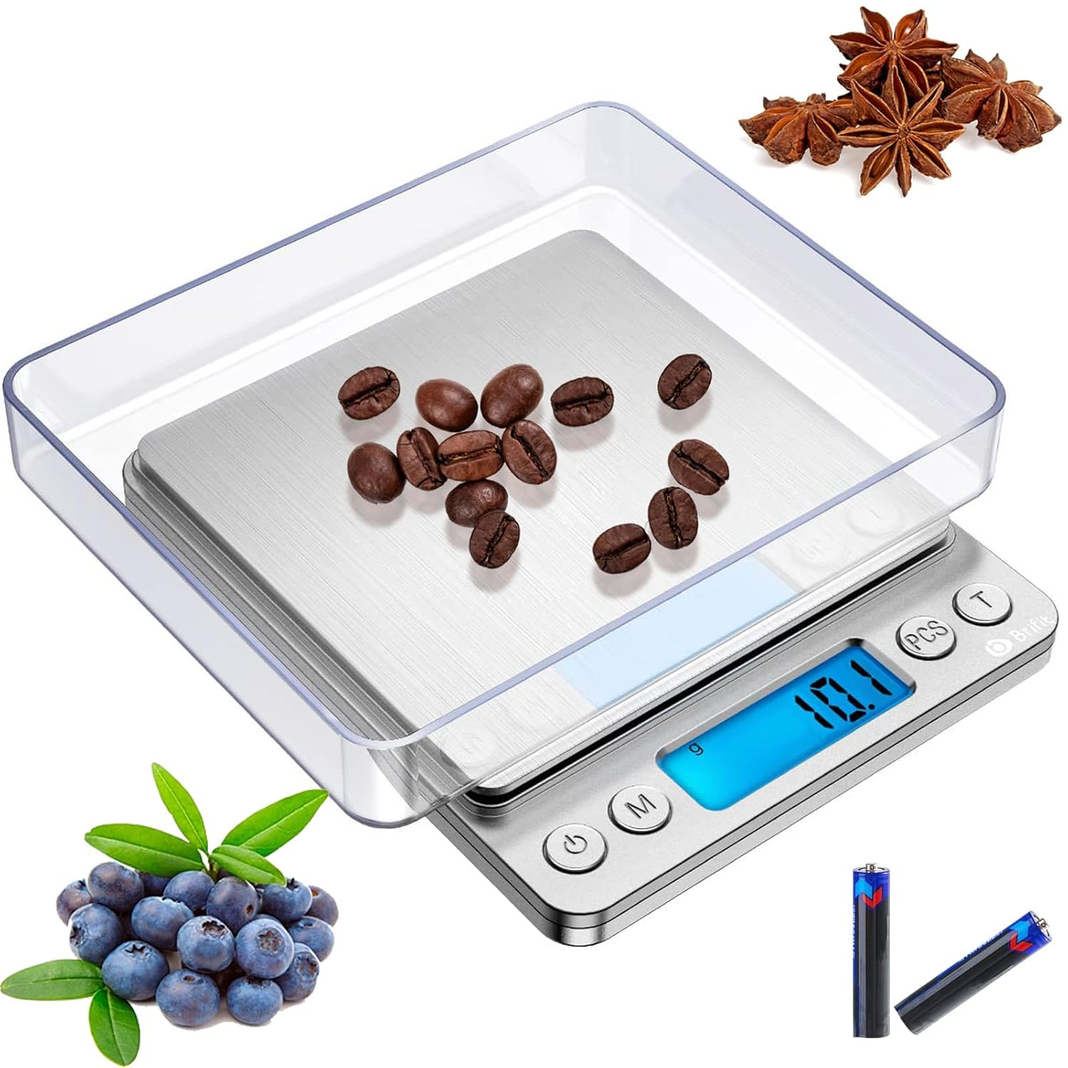 Small Digital Scale for Cooking and Baking,3Kg/0.1G,Kitchen Scale,Food Scale,With Blue Backlit LCD Display, 6 Units, Auto Off, Tare, PCS Function, Stainless Steel image number 3