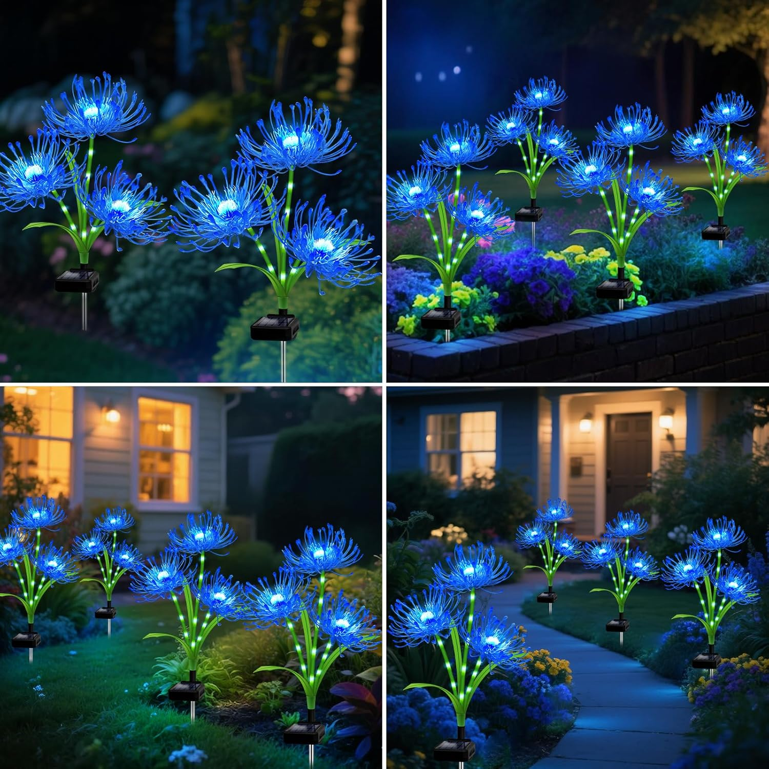 Solar Garden Flower Lights Outdoor,4 Pack 12-Head Blue Spider Lily Waterproof with Glowing Stems,Elegant Yard,Patio & Law Decor,Ideal Halloween & Gardening Gifts for Women,Mothers & Grandma - Purple(Purple Light) image number 6