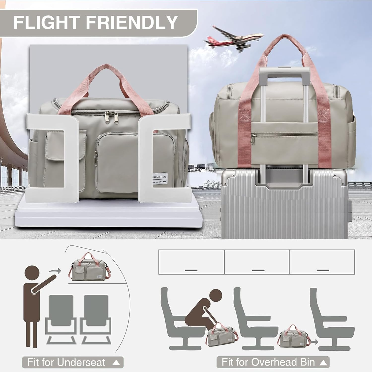 Epzia Waterproof Small Gym Bag for Women - Travel Duffle Bag, Carry on Weekender Bag with Shoe Compartment & Wet Pocket, Perfect Travel Bag & Duffle Bag image number 6