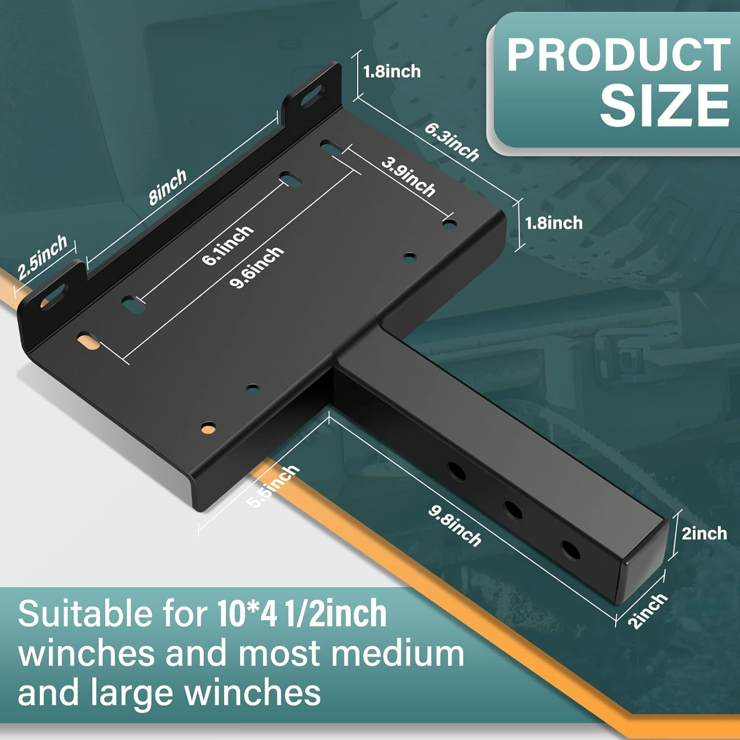 Winch Hitch Cradle Mount Plate, Dack Universal Receiver 10 X 4 1/2 Winch Mounting with 2''Receiver Hitch for Recovery Winches Heavy-Duty 15000Lbs Capacity for ATV UTV Truck