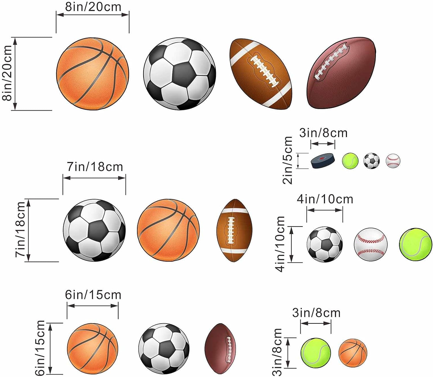Basketball Football Sports Wall Stickers - Kids Baby Boys Wall Decals - Nursery Playroom Classroom Daycare Game Room Bedroom Home Wall Decor image number 2