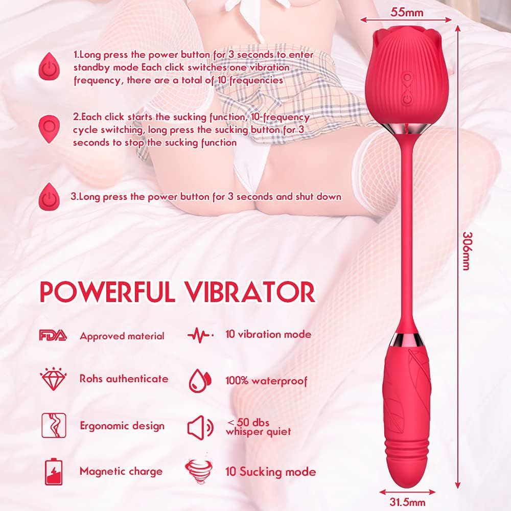 Rose Telescopic Sucking Toy for Women and Magnetic Charging Pot image number 2