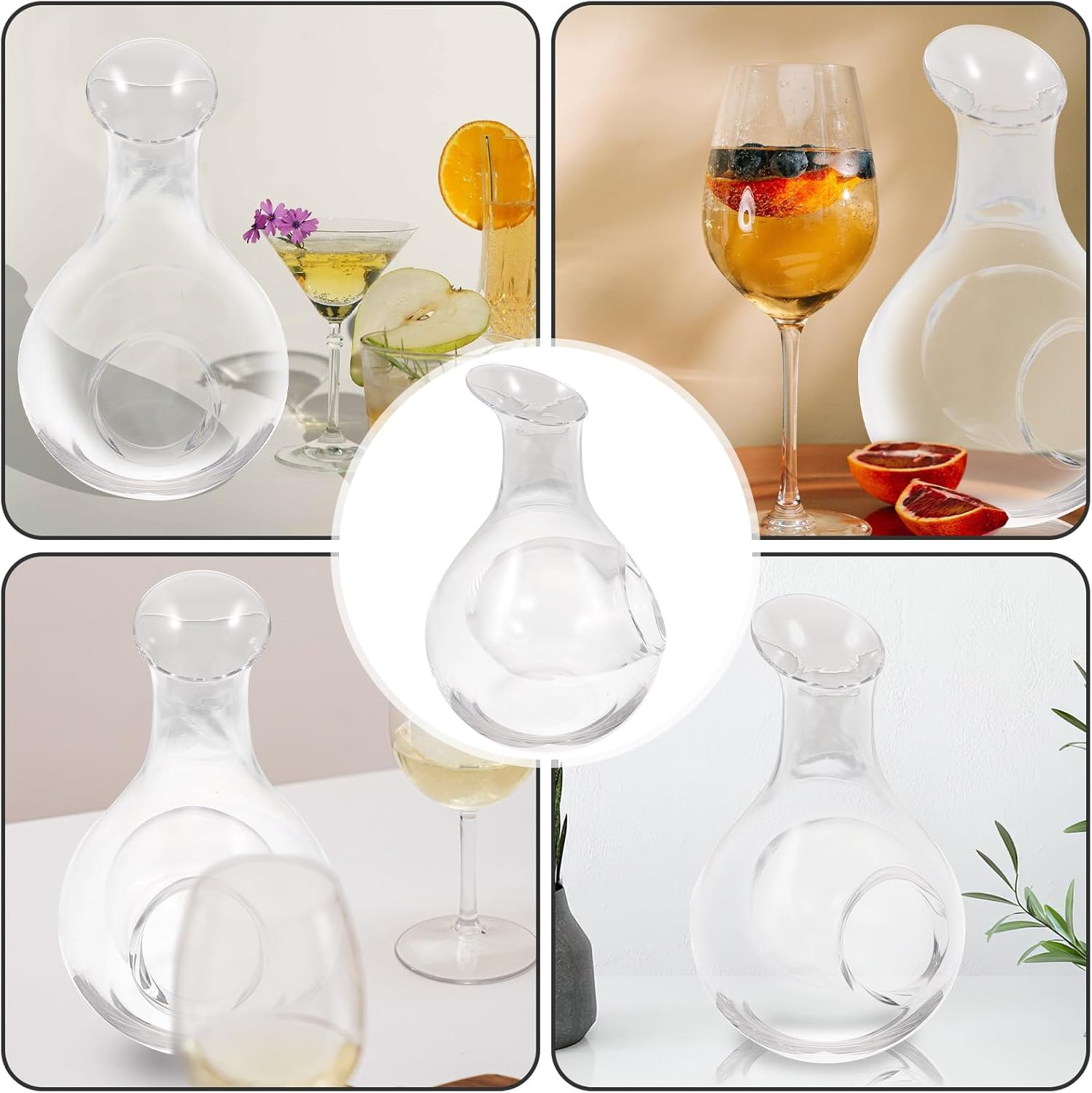 SOLUSTRE Creative 385Ml Glass Wine Decanter with Ice Slot, Japanese Style Liquor Divider and Water Pitcher, Inclined Mouth Glass Dispenser for Red Wine Serving and Aeration in Home Dining image number 6