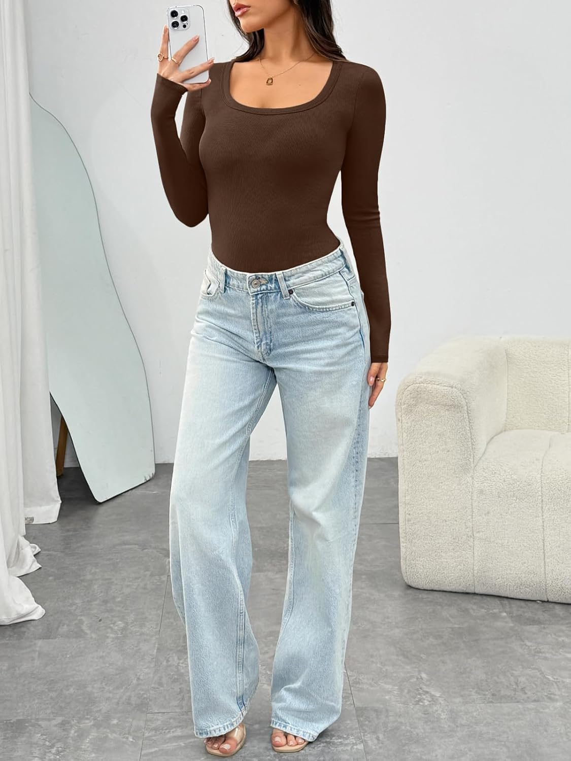 LILLUSORY Womens Tops Underscrub Long Sleeve Shirts Solid Scoop Neck Ribbed Clothing Fitted Basic Casual Cute Clothes 2025 image number 4