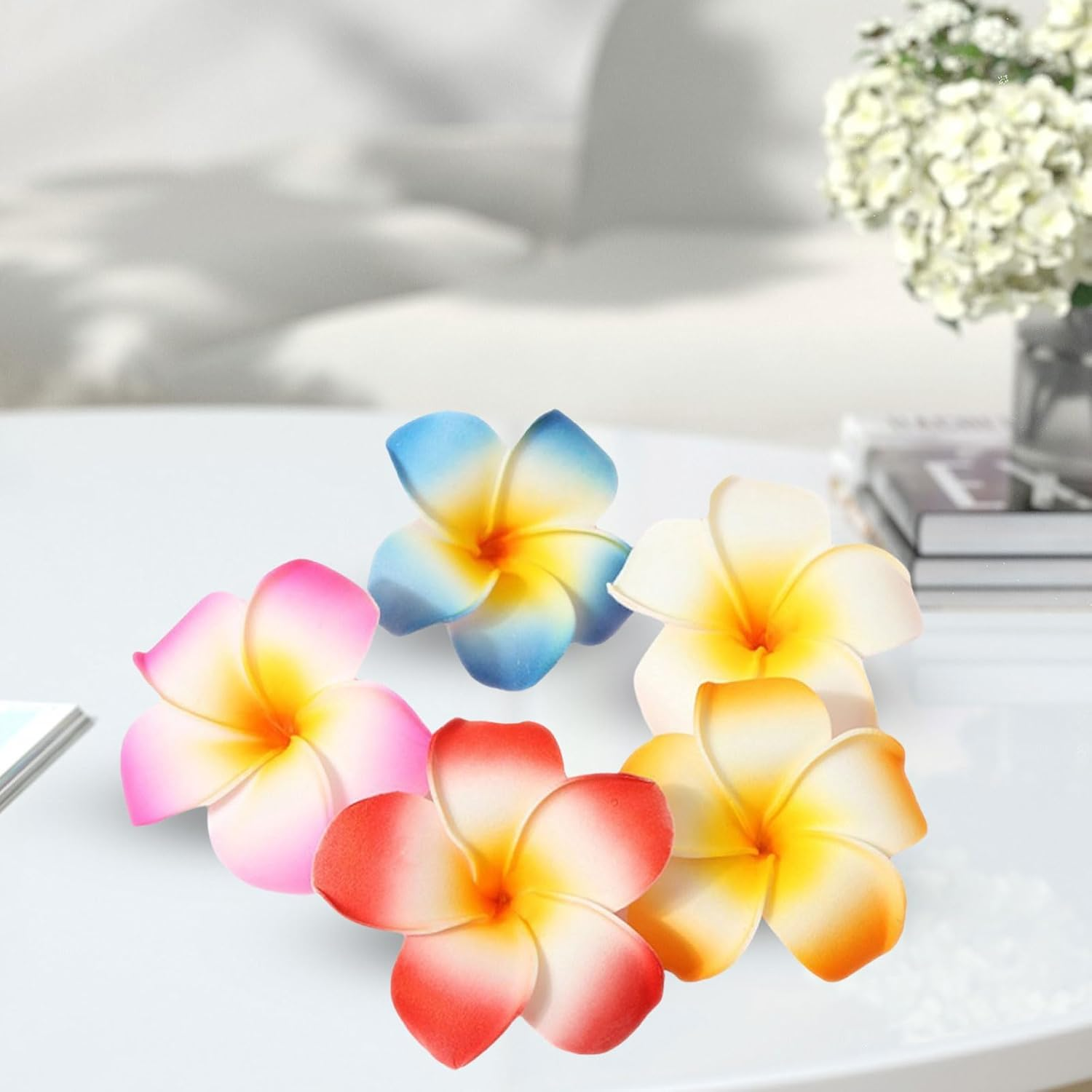 Mezrkuwr Pack of 10 Hawaii Flower Hair Clips, Flower Hair Clip, Hawaiian Plumeria Hair Clip, Beach Flower Headwear for Wedding Parties for Women Girls Gift image number 4