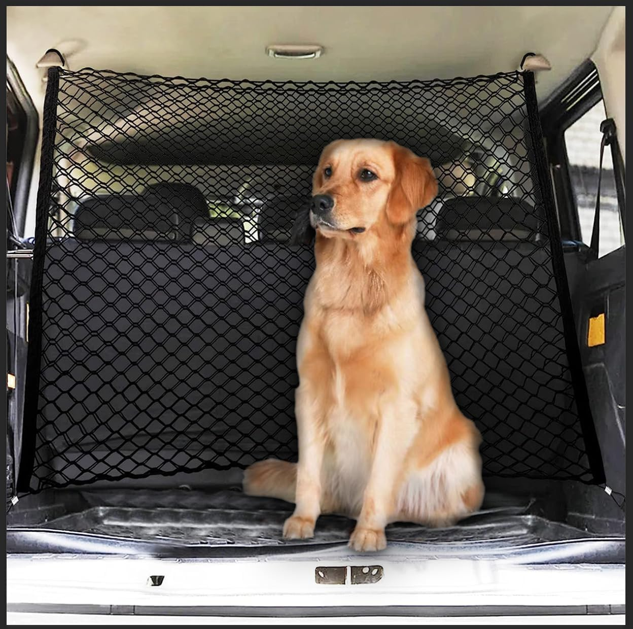 Car Dog Barrier Net, Dog Car Barrier Net, Dog Car Barrier SUV Pet Net with Free Metal Hooks,Dog Barrier for Car, Dual Layer Pet Travel Safety Barrier Net, Adjustable Car Dog Divider Gate for Trucks, SUV, Vans, Easy to Install and Remove, Car Net Storage Bag image number 4
