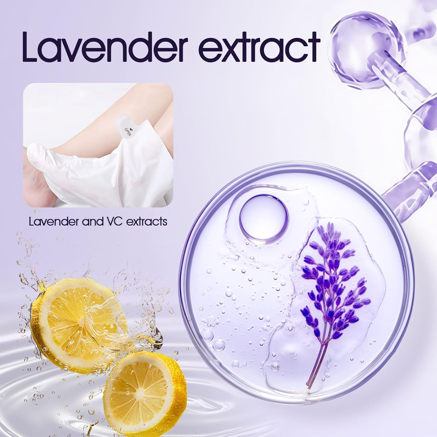 Foot Peeling Mask for Dry & Cracked Skin - Exfoliating Foot Mask to Remove Dead Skin & Calluses, Baby Soft Feet for Men & Women - Foot Spa (2Pcs, Lavender) image number 4