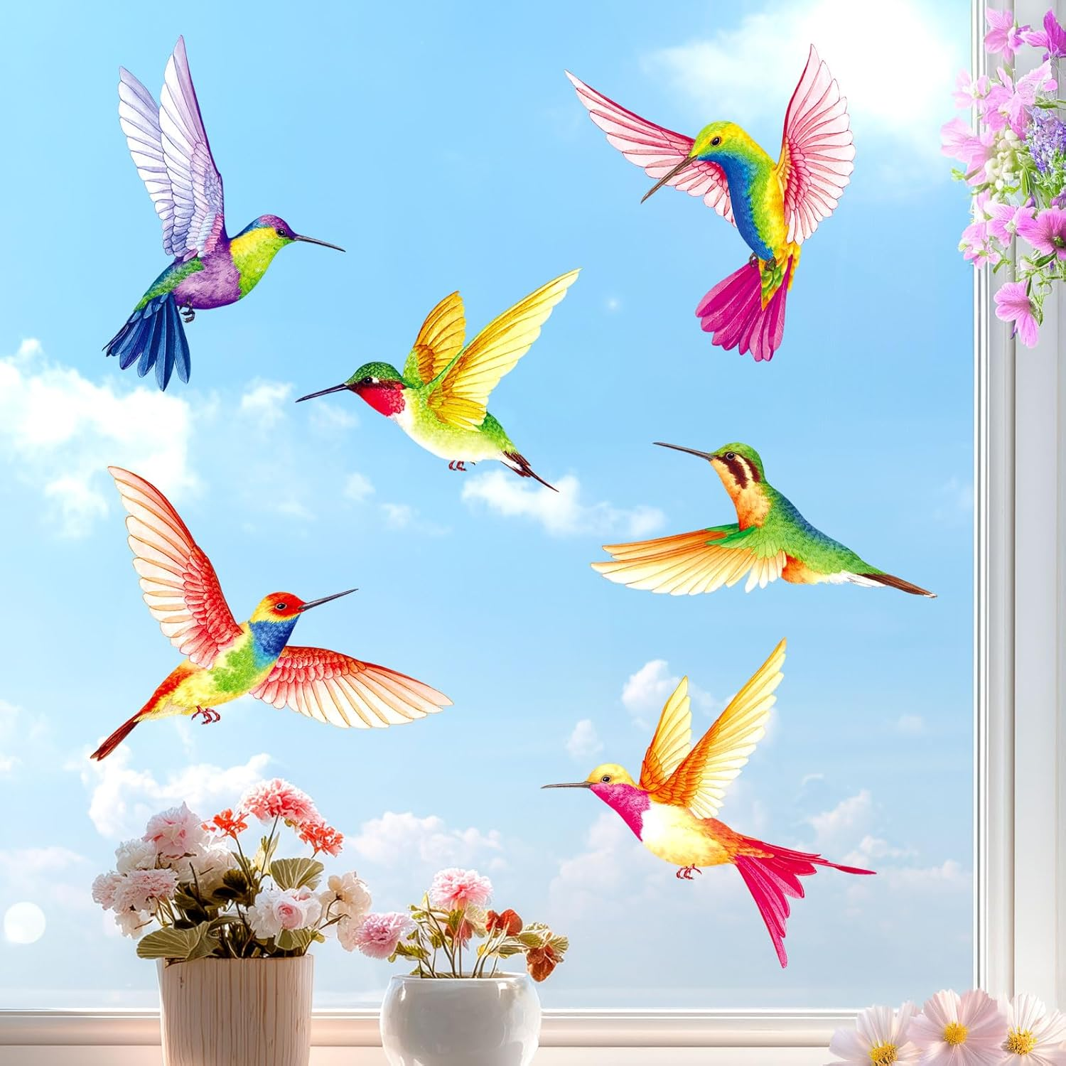 DECOWALL CDS2-9002 Hummingbirds Window Clings Stickers Peel and Stick Removable Glass Tint Film Decorations Reuseble Bird Strike Window Decals anti Collision image number 2