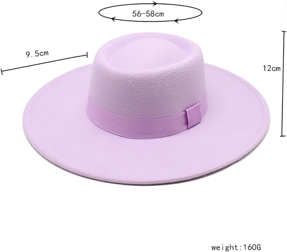 Purple Fedora Hat Fashion Jazz Hat Felt Fedora Hat Wide Brim Flat Top Wedding Dress Hat Elegant Pork Pie Hats for Women Men, Purple image number 5