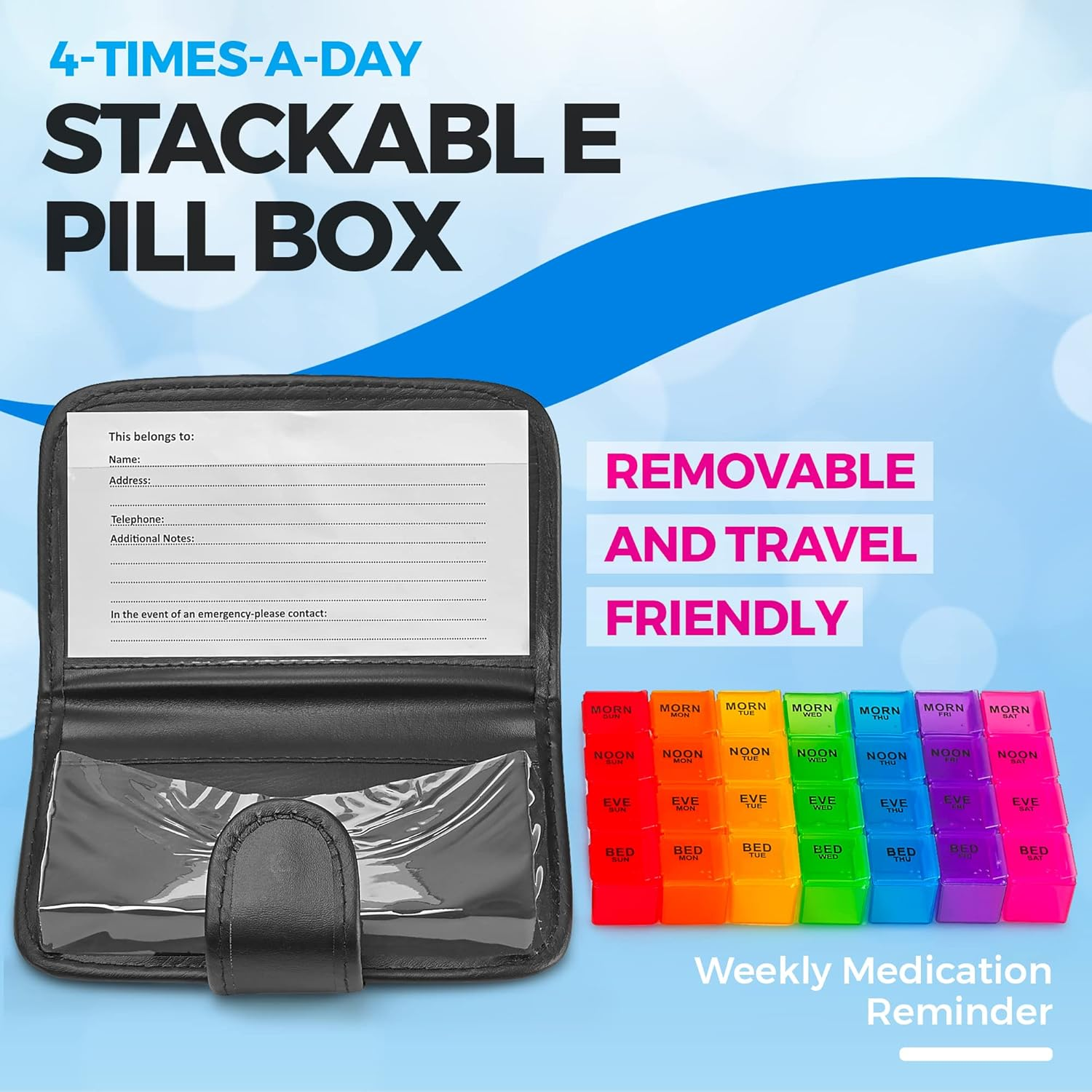 Weekly Travel Pill Organizer -  and Medication Wallet Pill Box Reminder, a Extra Large Pill Container Dispenser Case, Caddy Organizer, for 4 Times a Day, 7 Days a Week, 7.5 X 4.5 Inches image number 6