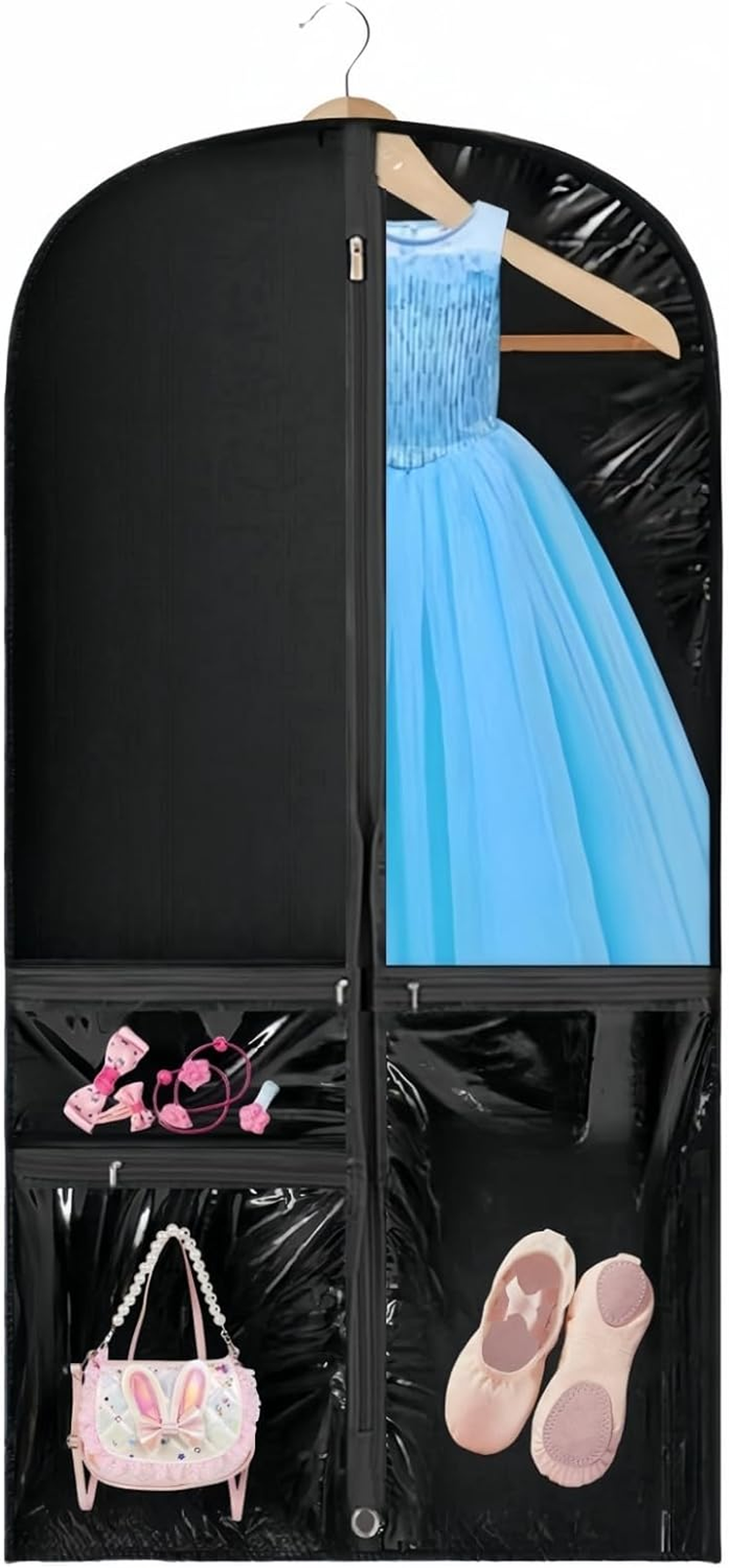 Clear Dance Costume Garment Bag, 39 Inch Garment Bag for Dance Competitions, Kids Hanging Clothes Cover for Girls Closet Storage with 3 Zippered Pockets (2 Pack, Clear)