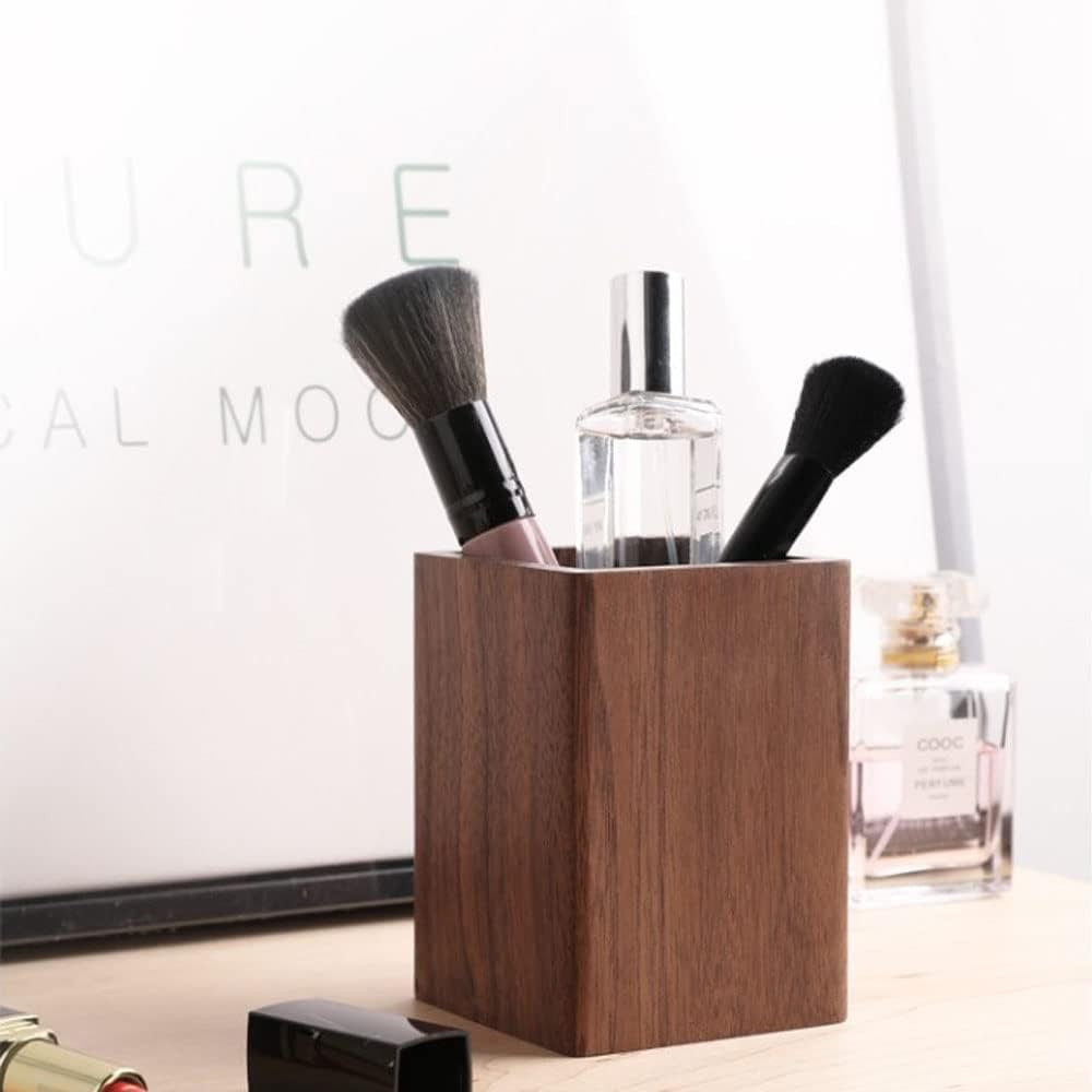 Kaizuca Wooden Pen Holder, Square Pen Holder, Desk Organiser, Black Walnut Wood, Handmade, for Stationery, Make up Brushes, Desks, Offices (Brown) image number 6