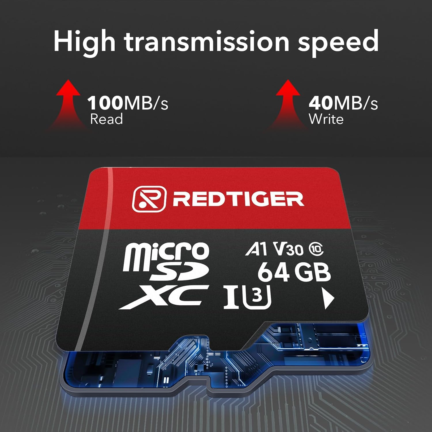 REDTIGER High Speed 64GB Micro SD Card with Adapter, Microsdxc UHS-I Class 10, U3, V30 A1, Support for Dash Cam and 4K Video Recording, Compatible Only with F7NP & F7N Touch image number 3