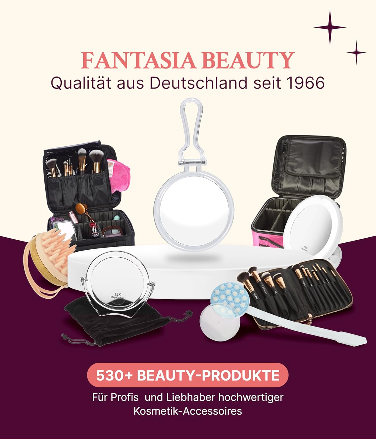 Fantasia Travel Mirror Acrylic Foldable: Double-Sided Makeup Mirror with 10X Magnification, Cosmetic Mirror with Handle, Make up Mirror Small with Gift Case Made of Velvet - Compact Mirror Clear - 16 Cm image number 3