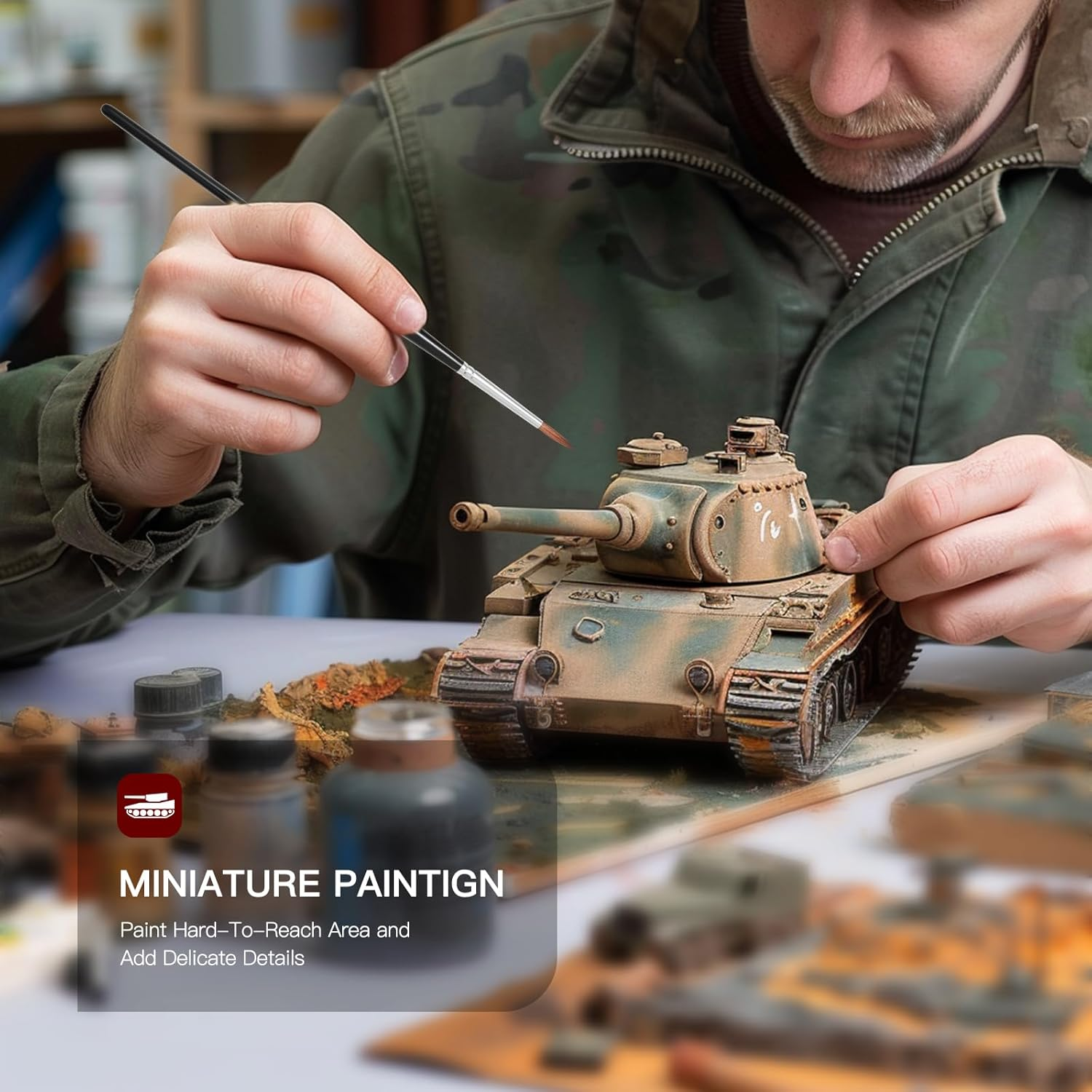 Kolinsky Sable Miniature Paint Brushes, 5Pcs Professional Detail Fine Paint Brushes for Art Painting, Citadel, Vallejo, DND, Models - Sable Brushes for Watercolor, Gouache, Size #5/0, #2/0, #0, #1, #3 image number 1