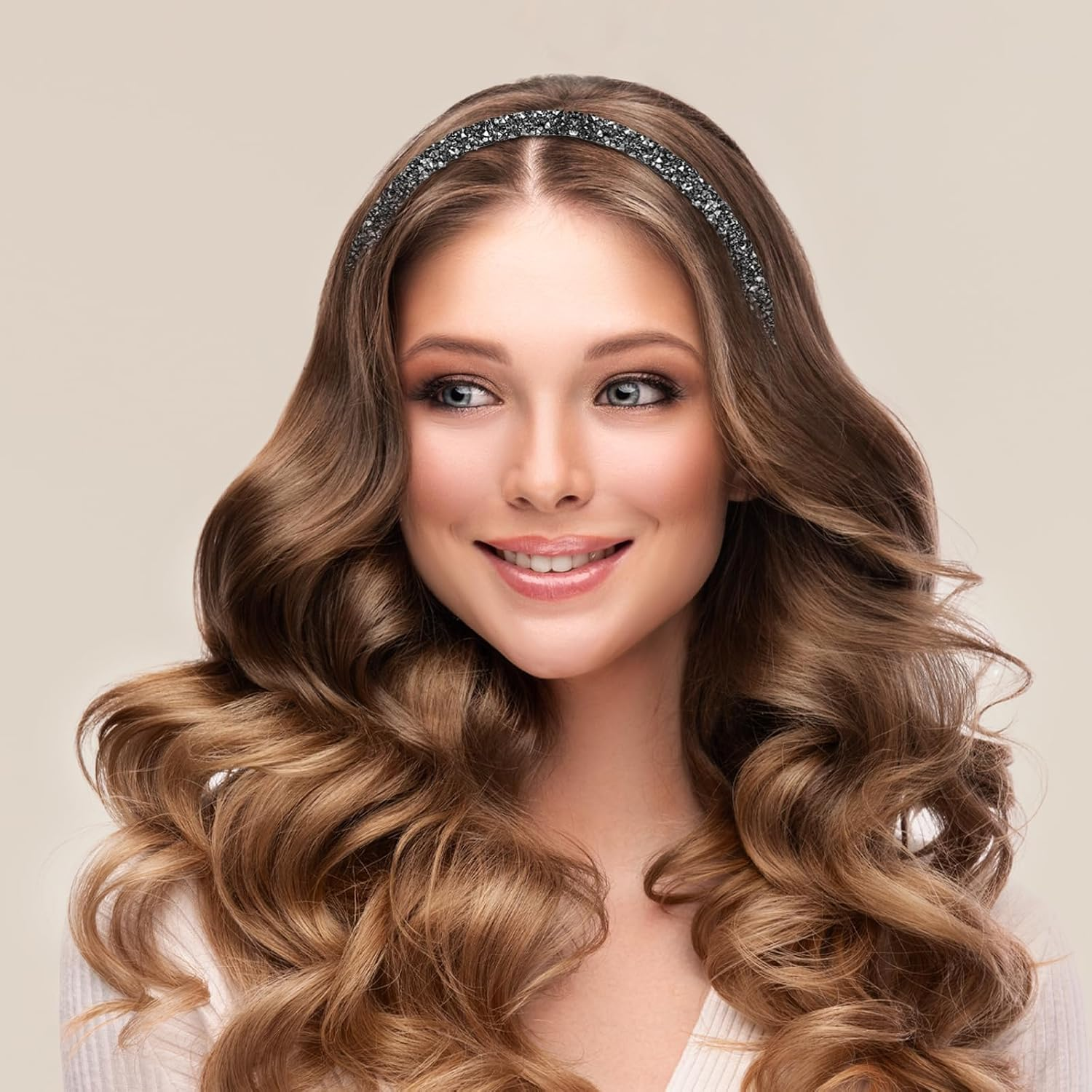 2Pcs Rhinestone Headband, Sparkly Crystal Headband for Women Girls Glitter Diamond Headbands Bling Hair Styling Accessories for Wedding Birthday Party (Black and White) image number 2