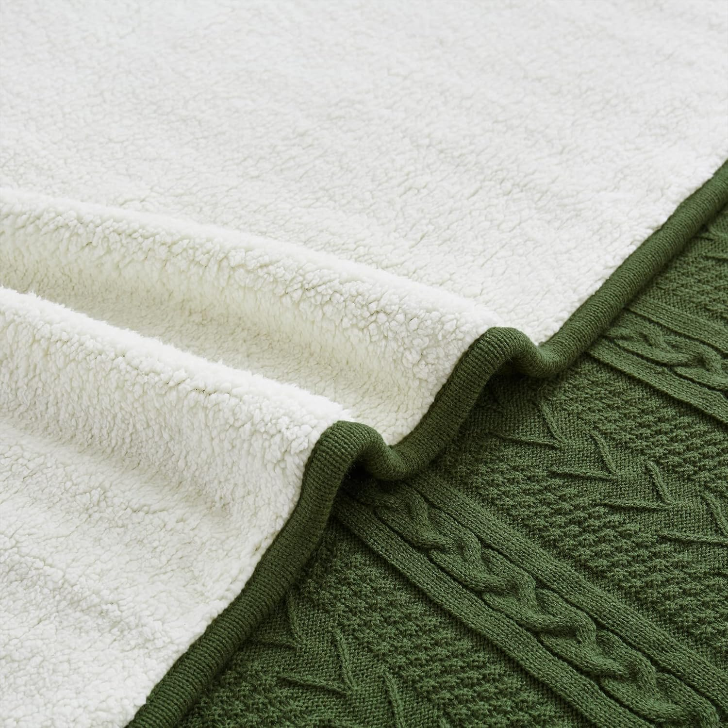Longhui Bedding Olive Green Acrylic Cable Knit Sherpa Throw Blanket - Thick, Soft, Big, Cozy Knitted Fleece Blankets for Couch, Sofa, Bed - Large 60 X 80 Inches Coverlet All Season image number 1