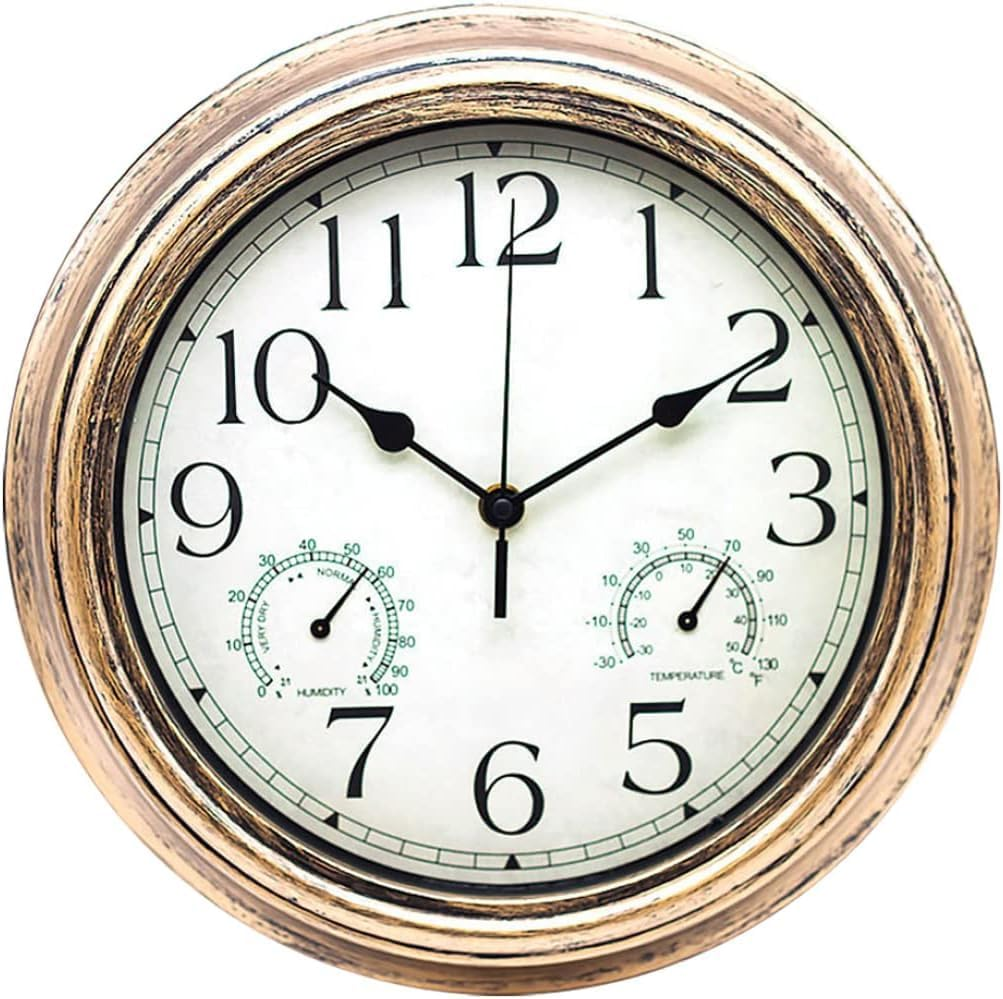 Greenhouse Thermometer,Garden Thermometer, Decorative round Clock Battery Operated Wall Clocks with Thermometer Hygrometer Style2 (No Battery)