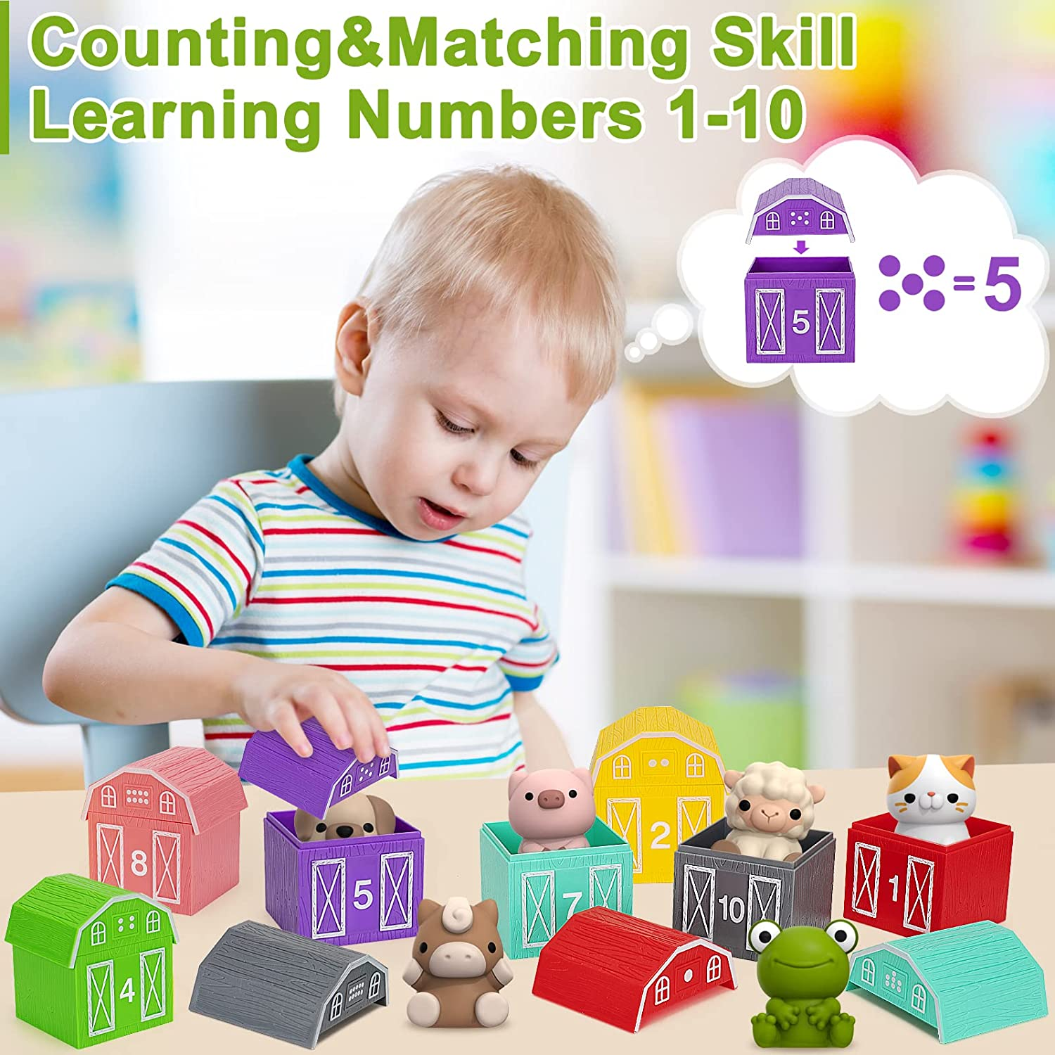 Learning Toys for 1,2,3 Year Old Toddlers, 20Pcs Farm Animals Toys Montessori Counting, Matching & Sorting Fine Motor Games, Christmas Birthday Baby Boys Girls Age 12-18 Months image number 3