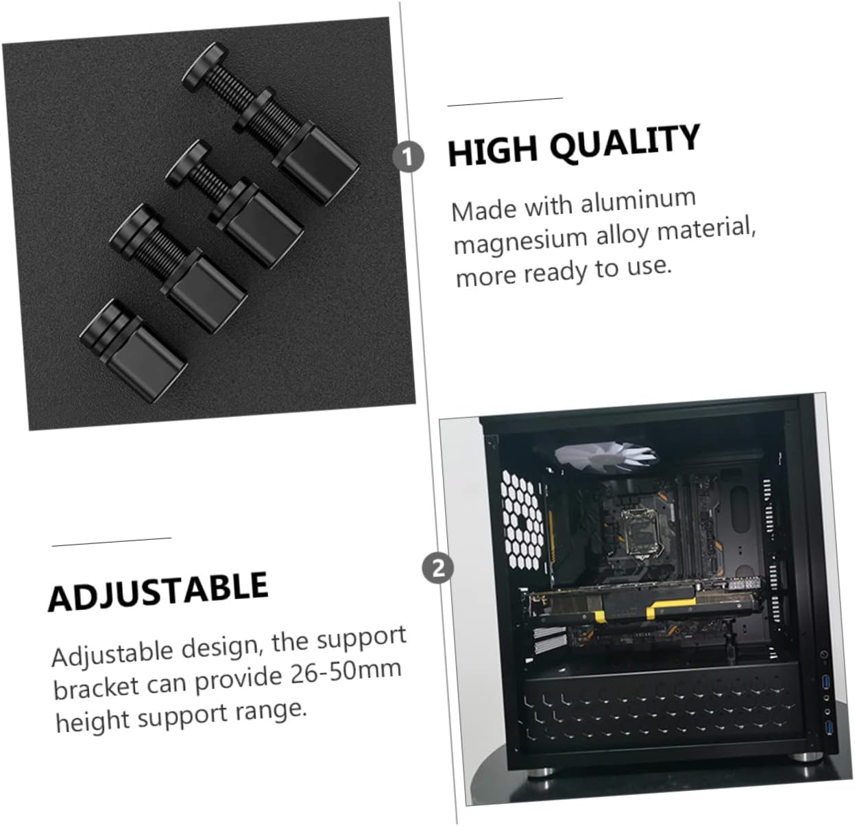 Magnetic Gpu Support Bracket Adjustable Graphics Card Brace 1-2 Inch Height anti Sag Computer Accessory for Stable Pc Build