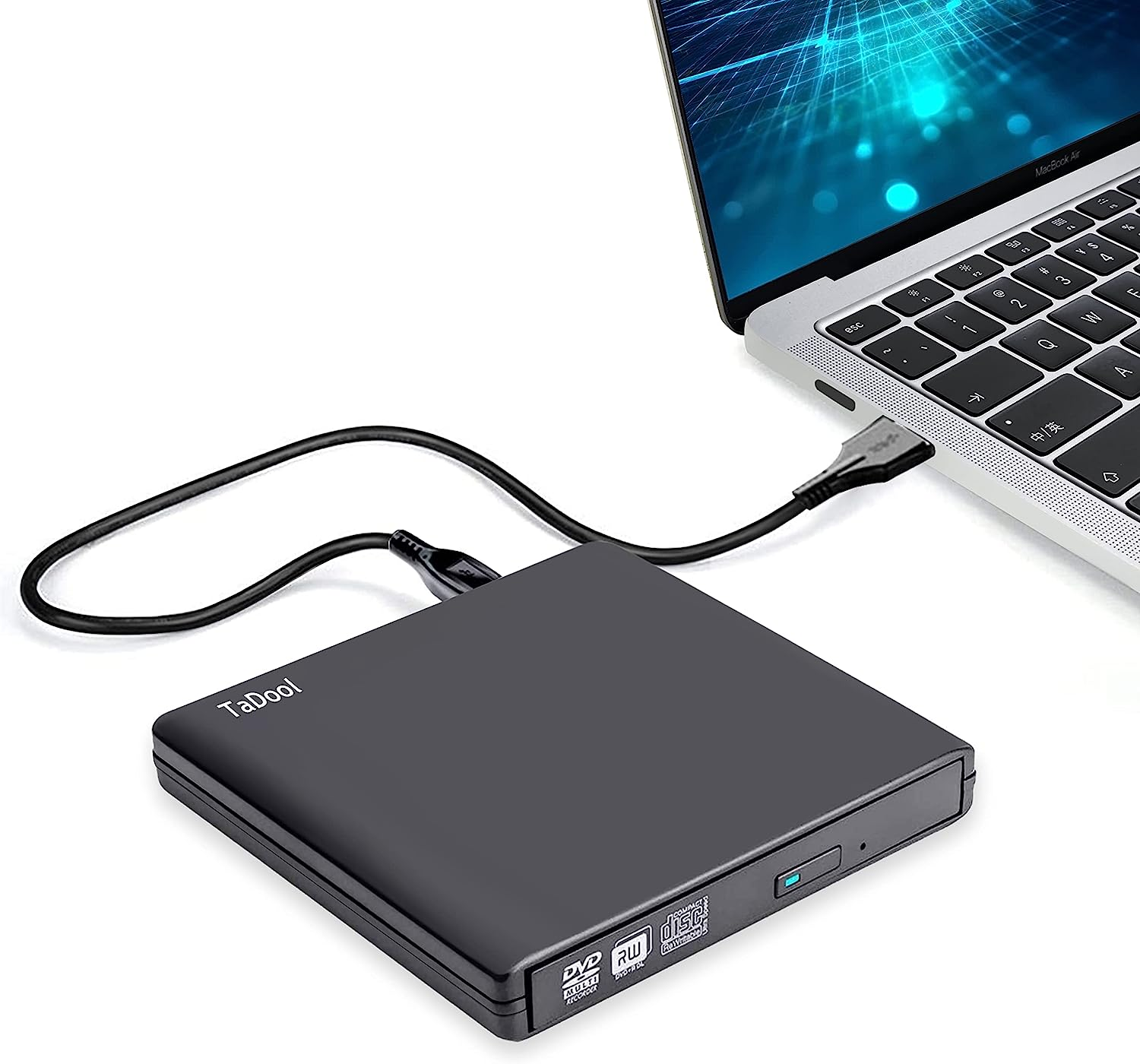 External CD DVD Drive, Slim Portable External CD Rewriter Burner Writer, Low Noise High Speed Data Transfer USB Optical Drive for Laptop/Pc Desktop/Mac Os/Linux/Windows 11/10/8/7/Xp-Black image number 5