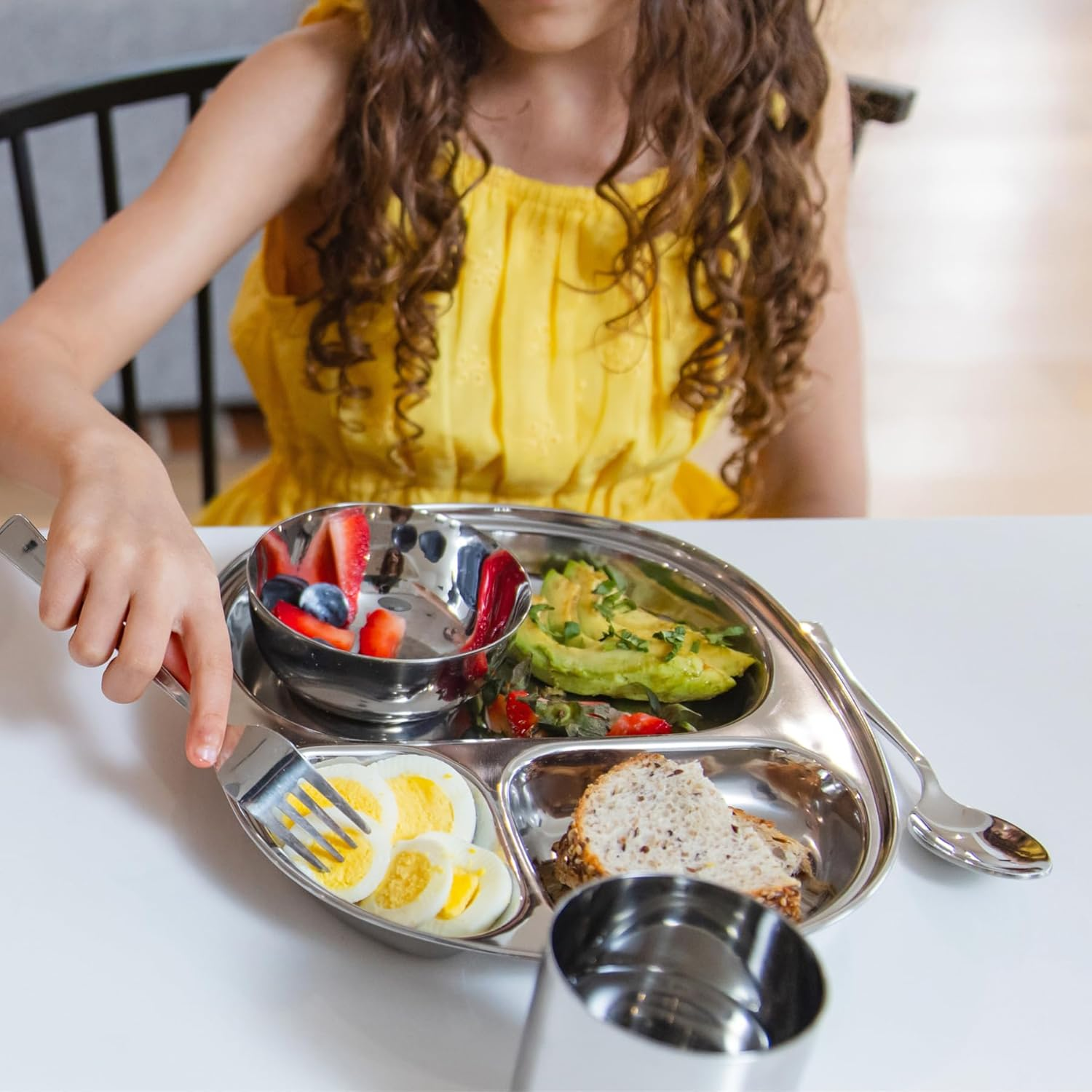 Ahimsa Stainless Steel Kids Utensils - Kids Fork and Spoon Set, Pediatrician Designed Toddler Silverware Set, 100% BPA Free & Dishwasher Safe (Classic) - Classic Stainless image number 5