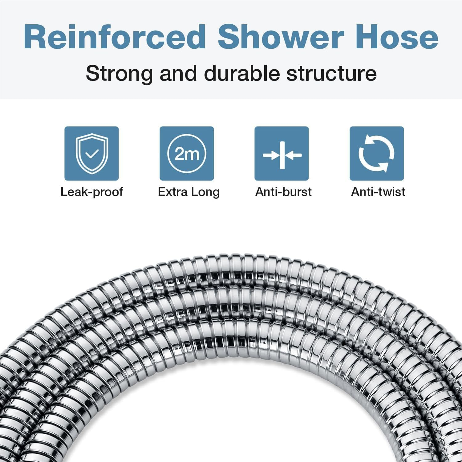 Yharnamite Shower Hose, 2M Stainless Steel Universal Shower Pipe Anti-Kink, Standard Replacement Hose, Explosion-Proof, Anti-High Pressure, High Temperature Resistant, Leak Proof Hose image number 3