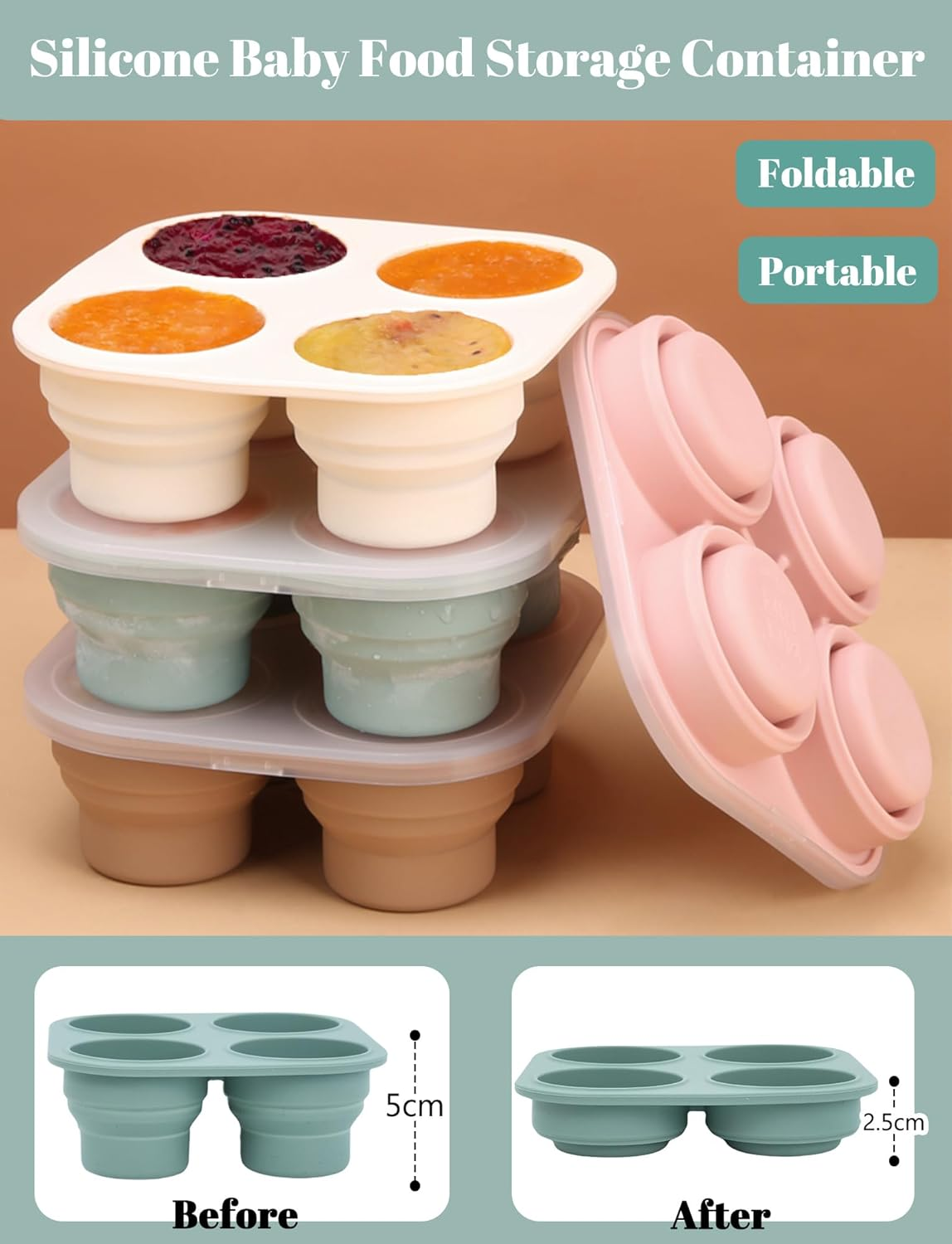 Stackable Reusable Baby Food Freezer Storage Tray Silicone Freezer Tray Storage Containers Baby Food Ice Cube Trays Milk Trays for Breastmilk Blue image number 1