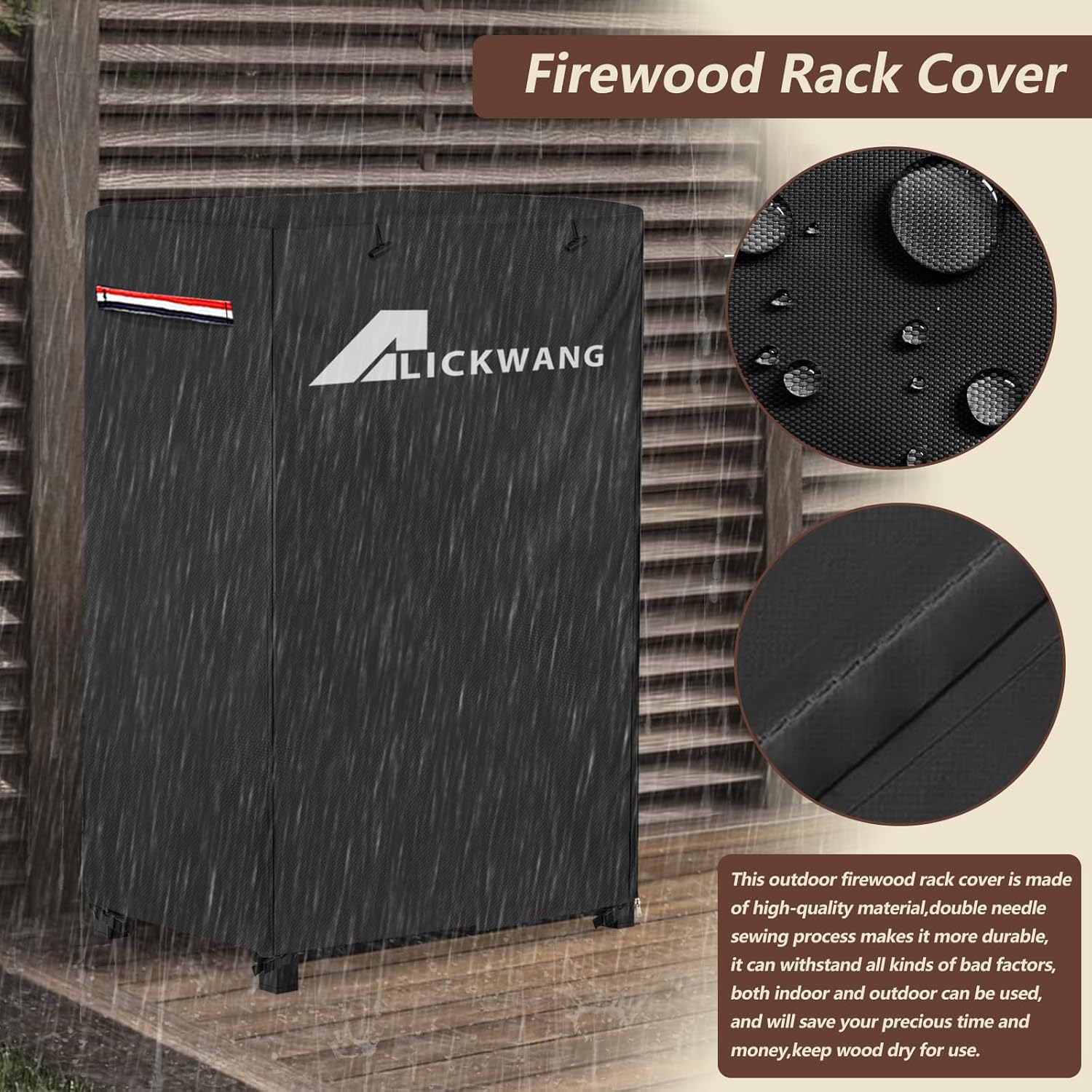 17 Inch Firewood Rack Cover,Heavy Duty 600D Waterproof Outdoor Firewood Storage Rack Cover,Wood Rack Cover for 2-Tiers Small Log Holders for Firewood.(14" D X 17" W X 30" H,Cover Only) image number 6