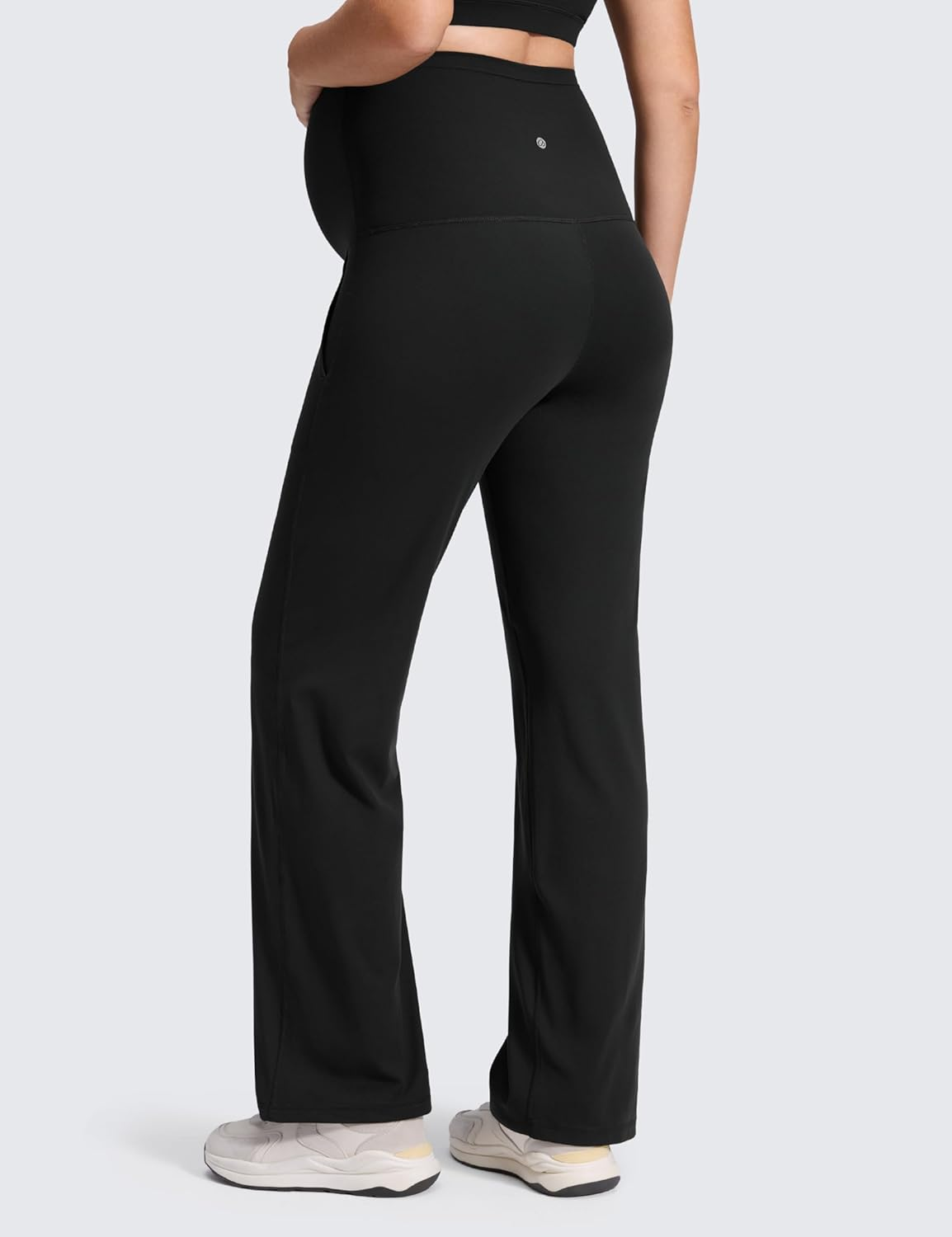 CRZ YOGA Women Butterluxe Maternity Wide Leg Pants Flare Leggings with Pockets 31.5" - over the Belly Workout Yoga Pregnancy image number 4