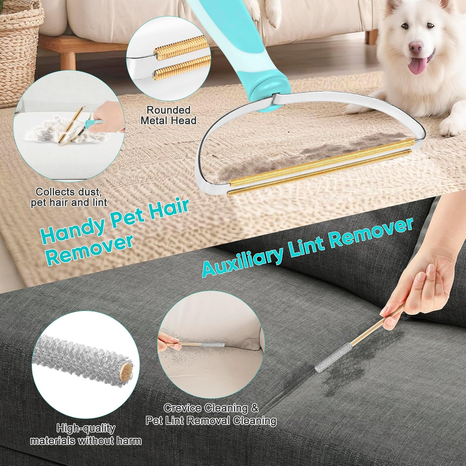 6 in 1 Pet Hair Removal Tool Carpet Brush, 8PCS Retractable Pet Hair Removal Broom Carpet Rake for Pet Hair Removal, Pet Hair Broom Suitable for Carpets, Floor Mats, Sofas and Pet Towers image number 1