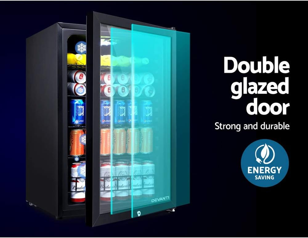 Devanti Bar Fridge, 130L Mini Fridges Organiser Refrigerator Chest Freezer Portable Small Wine Cooler Home Bedroom Car Boat Camp Office Countertop, Fast Frozen Quiet Operation Black image number 2