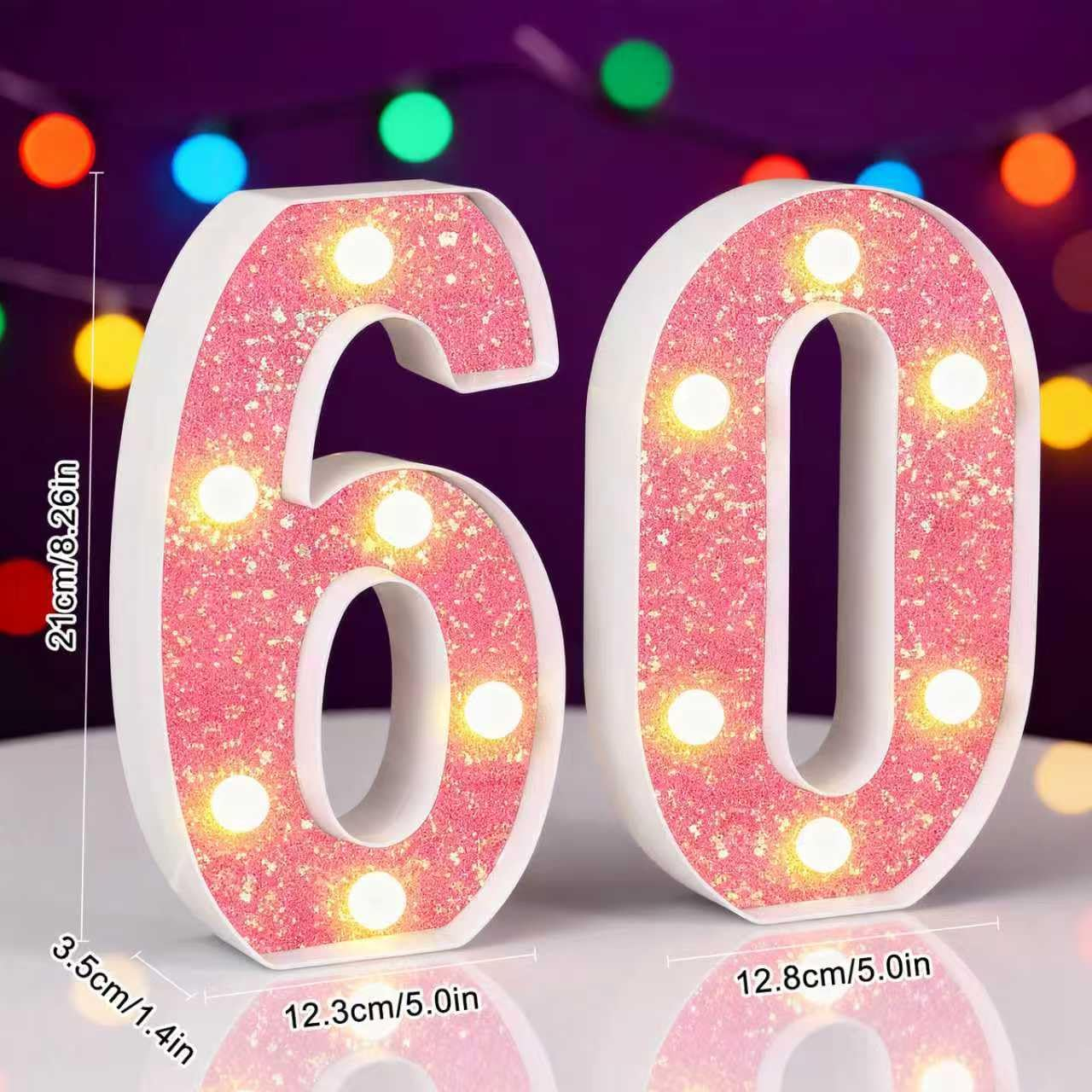 60Th Birthday Decorations LED Light up Numbers, Pink Marquee Lights Number 60 Sign for Girls Birthday Party Anniversary Home Decor